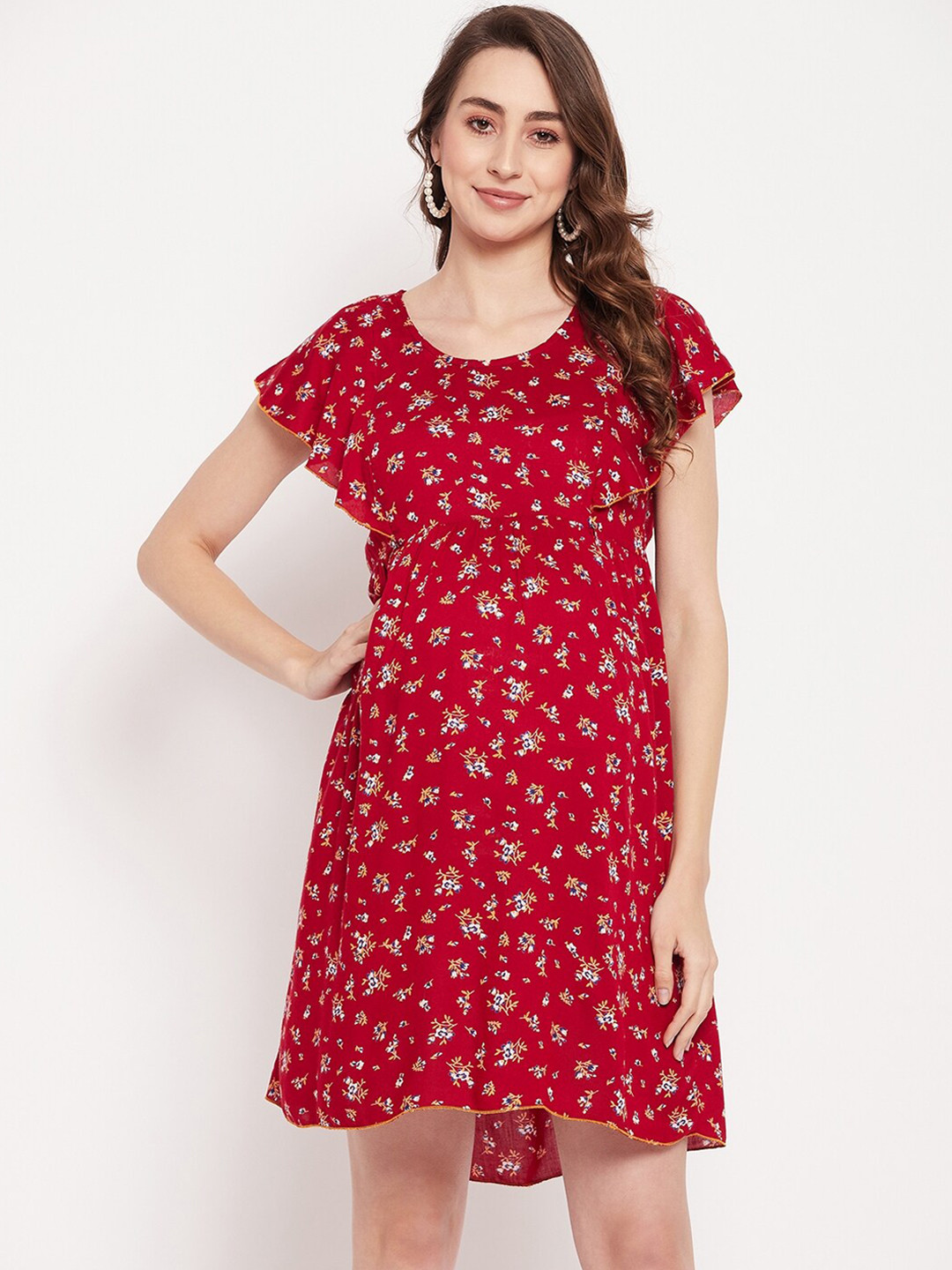 Buy NABIA Ruffles Fit & Flare Floral Printed Maternity Dress Dresses