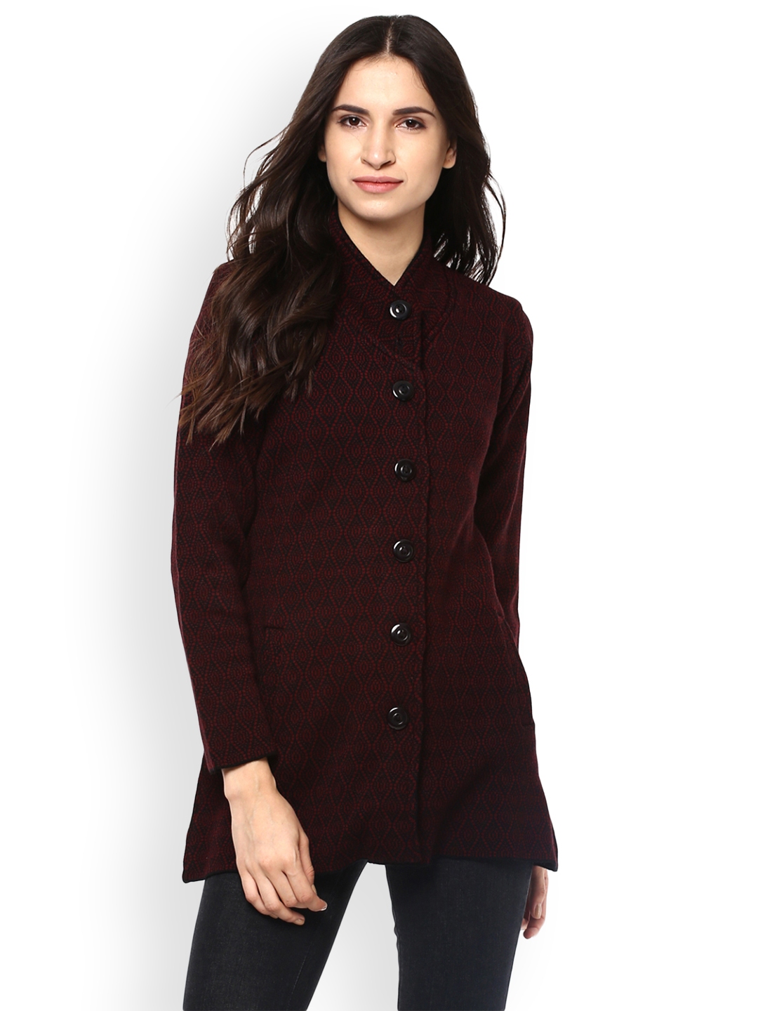 Buy Cayman Women Maroon Patterned Coat - Coats for Women 2180605 | Myntra