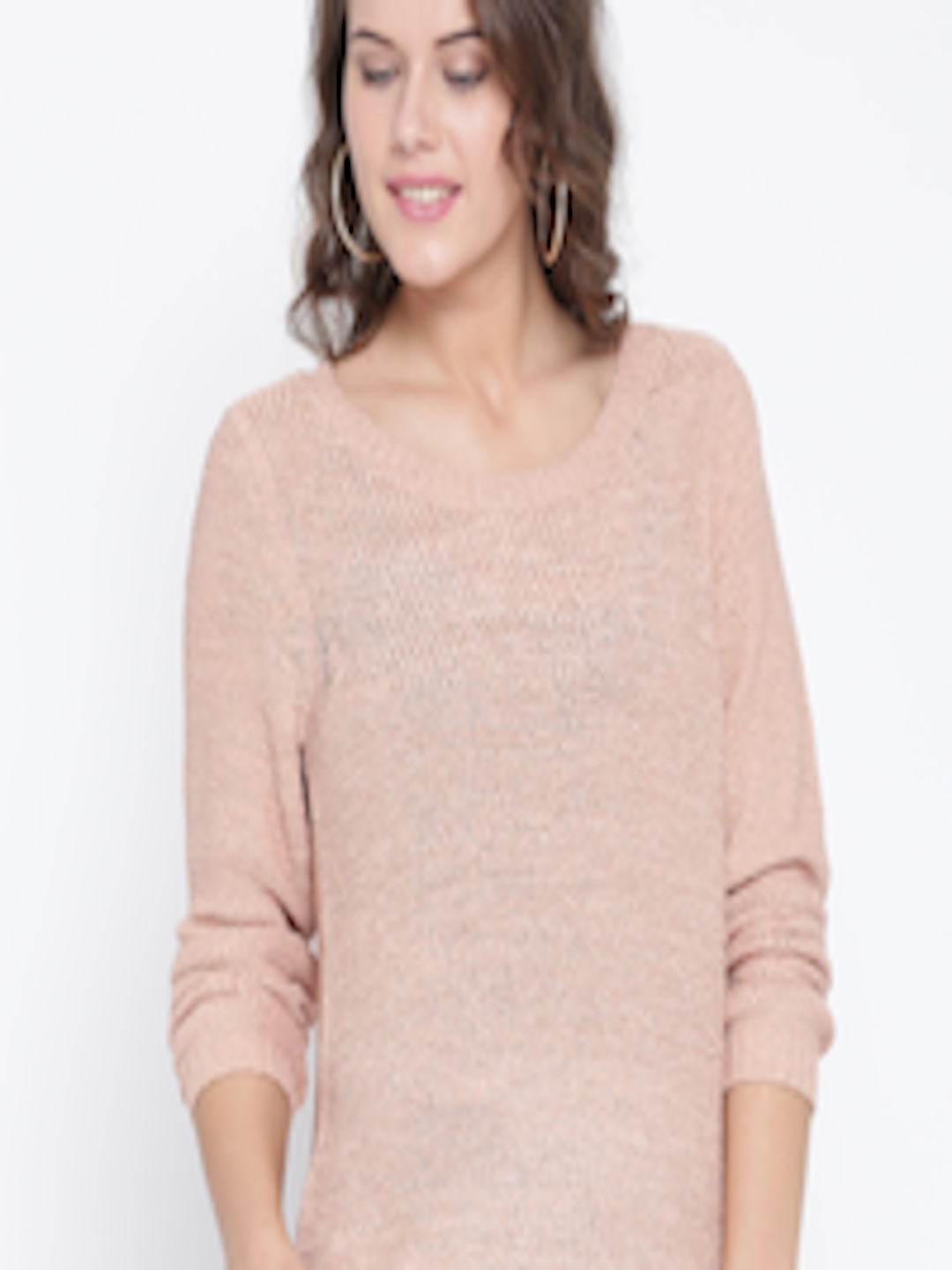 Buy ONLY Women Peach Coloured Solid Sweater - Sweaters for Women ...