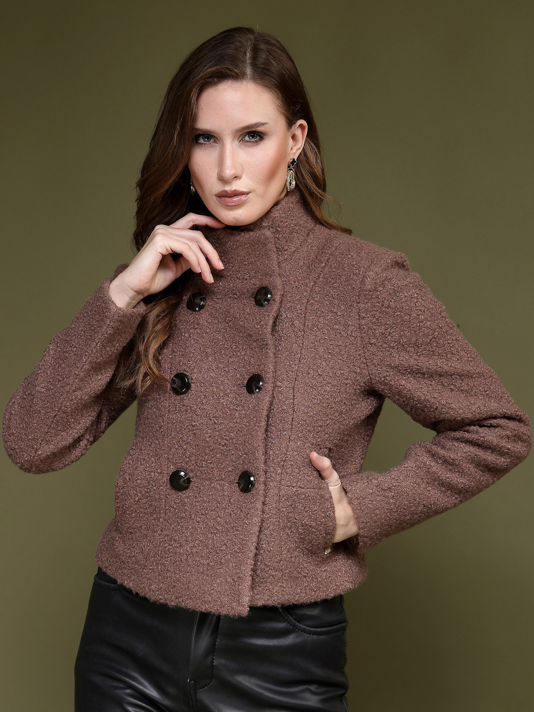 Buy Juelle Women Double Breasted Stand Collar Winter Coat Coats for