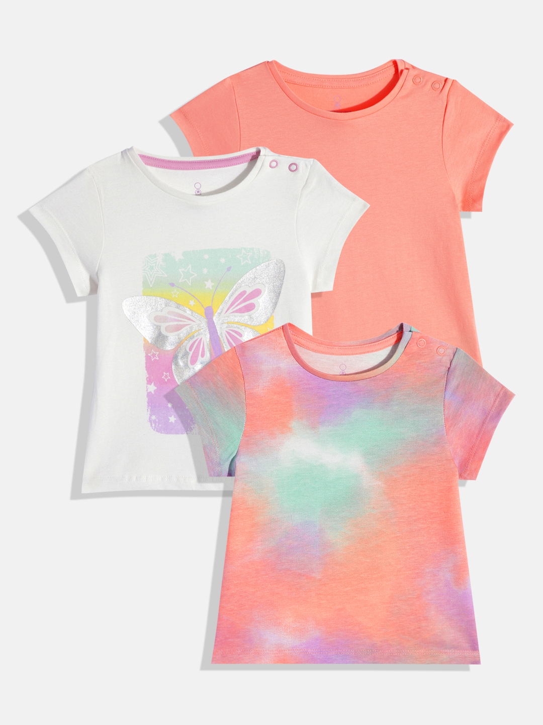 Buy Mothercare Girls Set Of 3 Round Neck Knitted Pure Cotton T Shirts ...