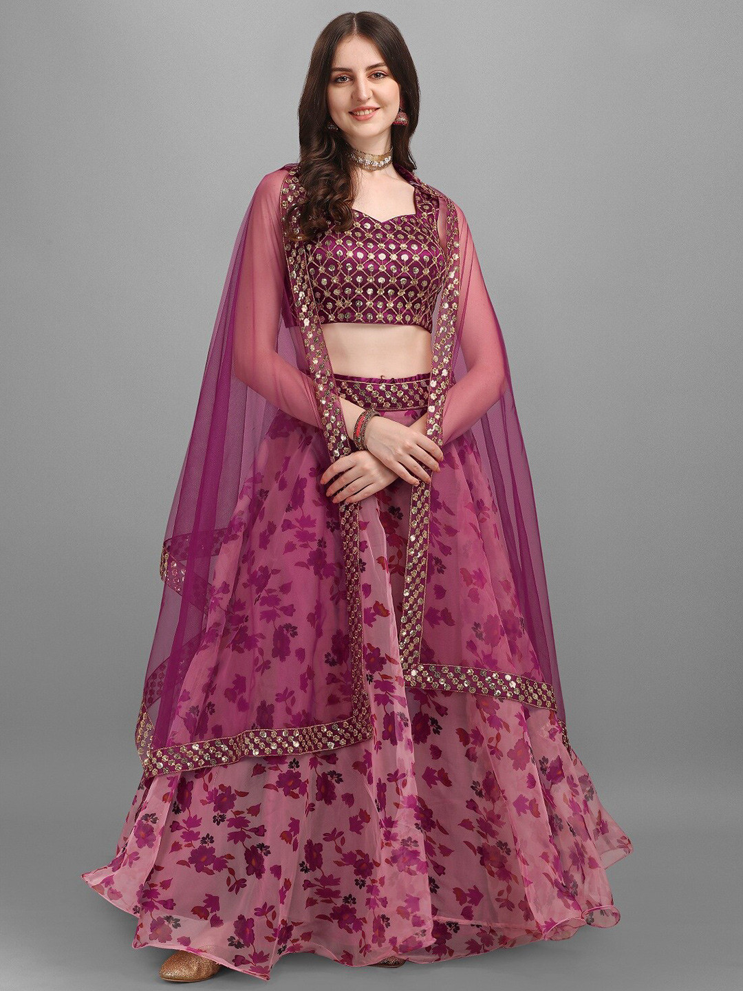 Buy Fashion Basket Sequinned Semi Stitched Lehenga & Unstitched Blouse ...