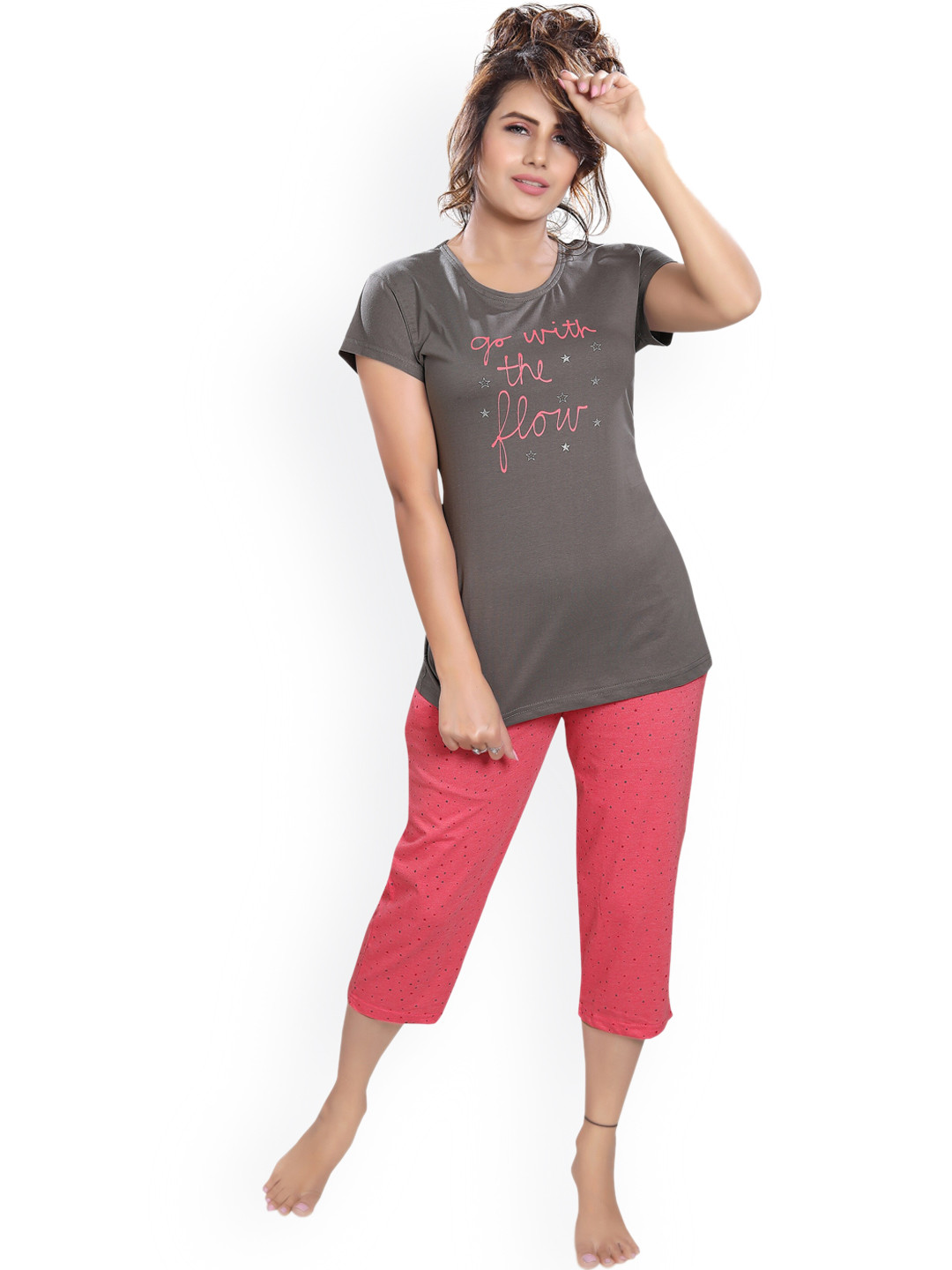 Buy Shiv Textiles Women Typography Printed Pure Cotton Night Suit Night Suits for Women