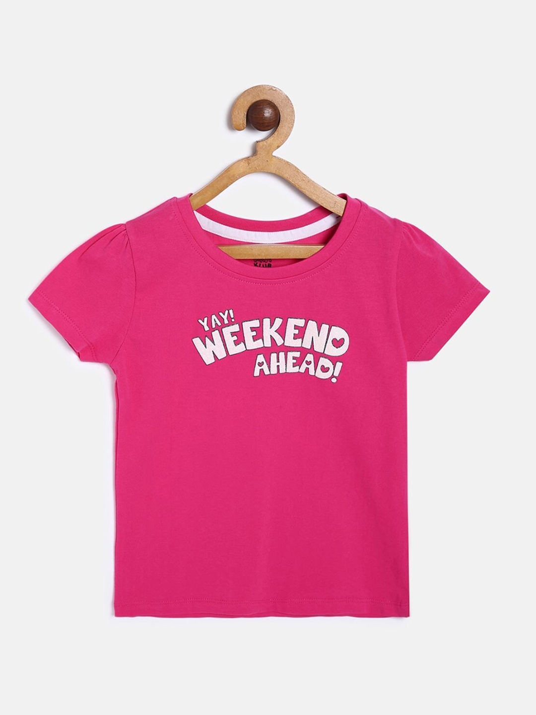 Buy MINI KLUB Girls Typography Printed Puff Sleeve Pure Cotton Top buy-mini-klub-girls-typography-printed-puff-sleeve-pure-cotton-top