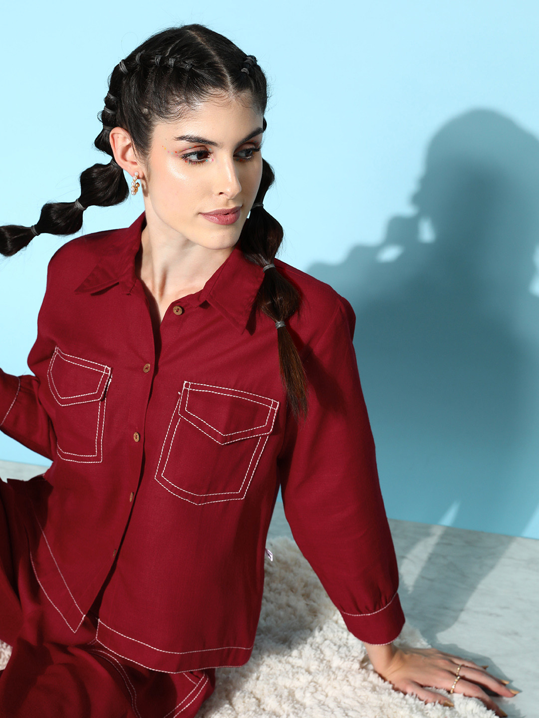 Buy Bannos Swagger Solid Shirt With Trousers Co Ords for Women 21822670 Myntra