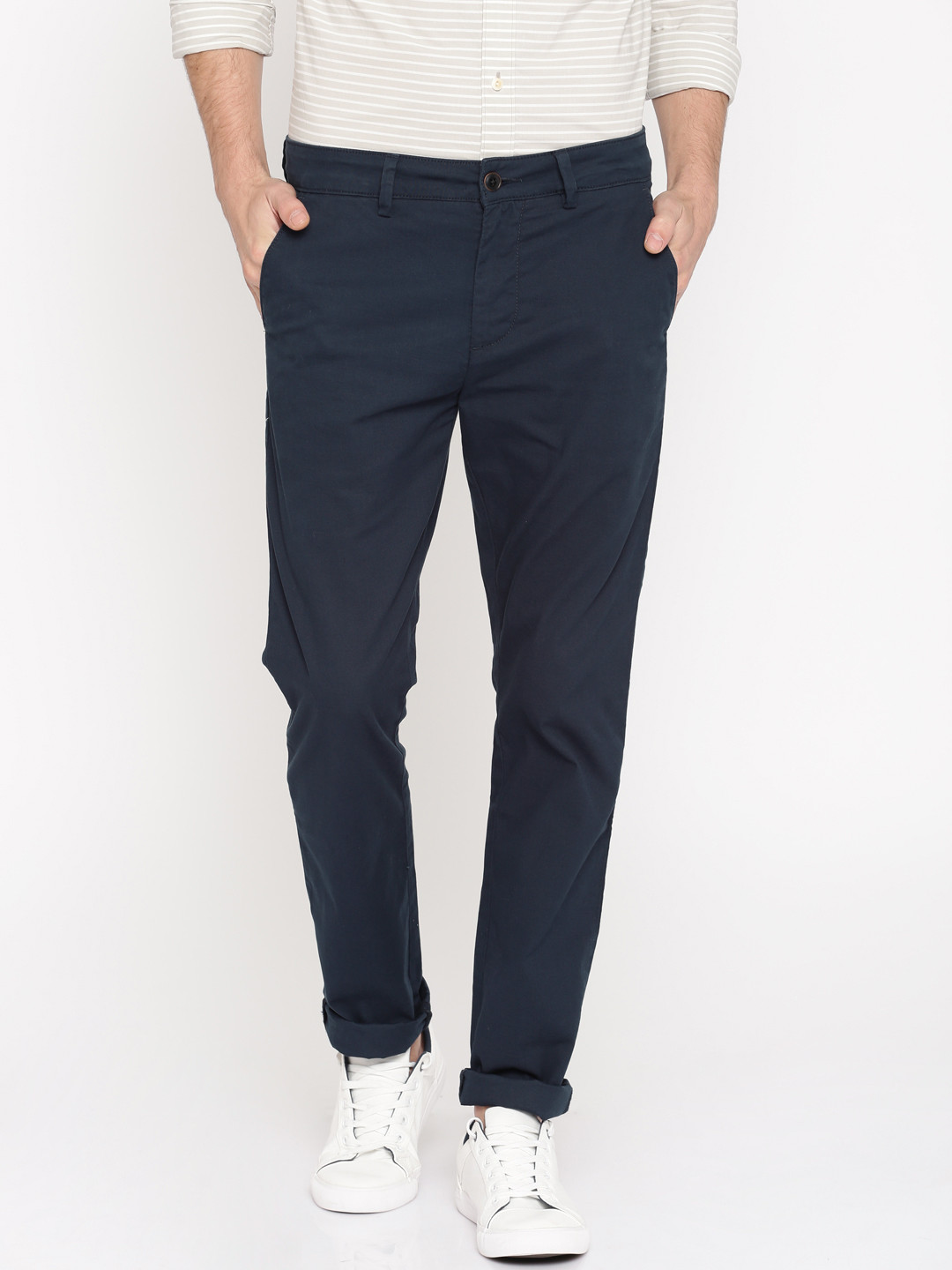 Buy Nautica Men Navy Blue Slim Fit Solid Chinos Trousers for Men