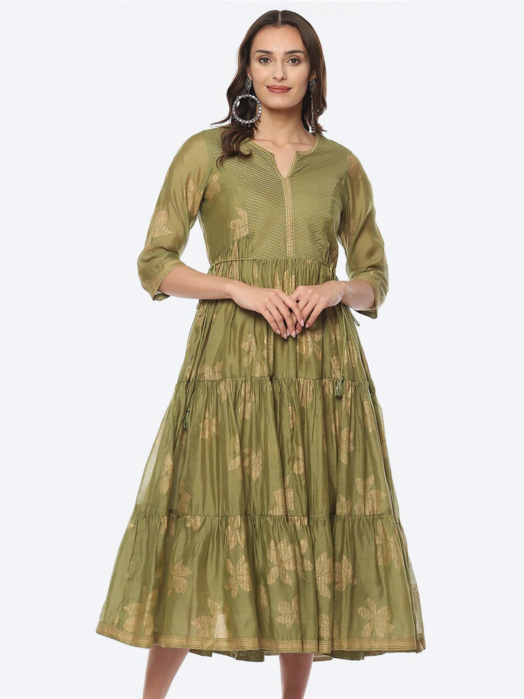 Buy Biba Ethnic Motifs Printed Tiered Cotton A Line Ethnic Dress