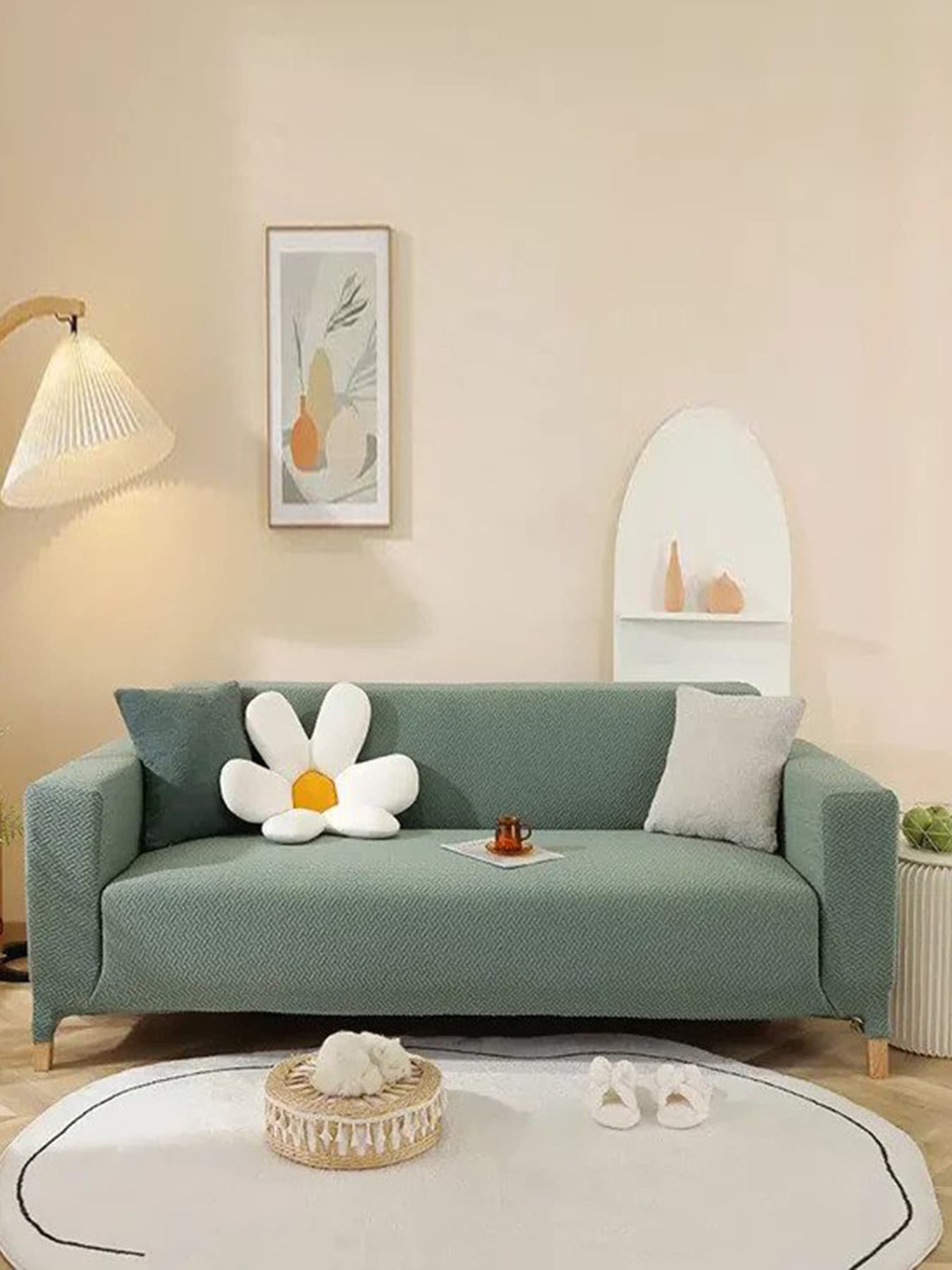 Buy HOUSE OF QUIRK Green Self Design Jacquard Stretchable Elasticity 3