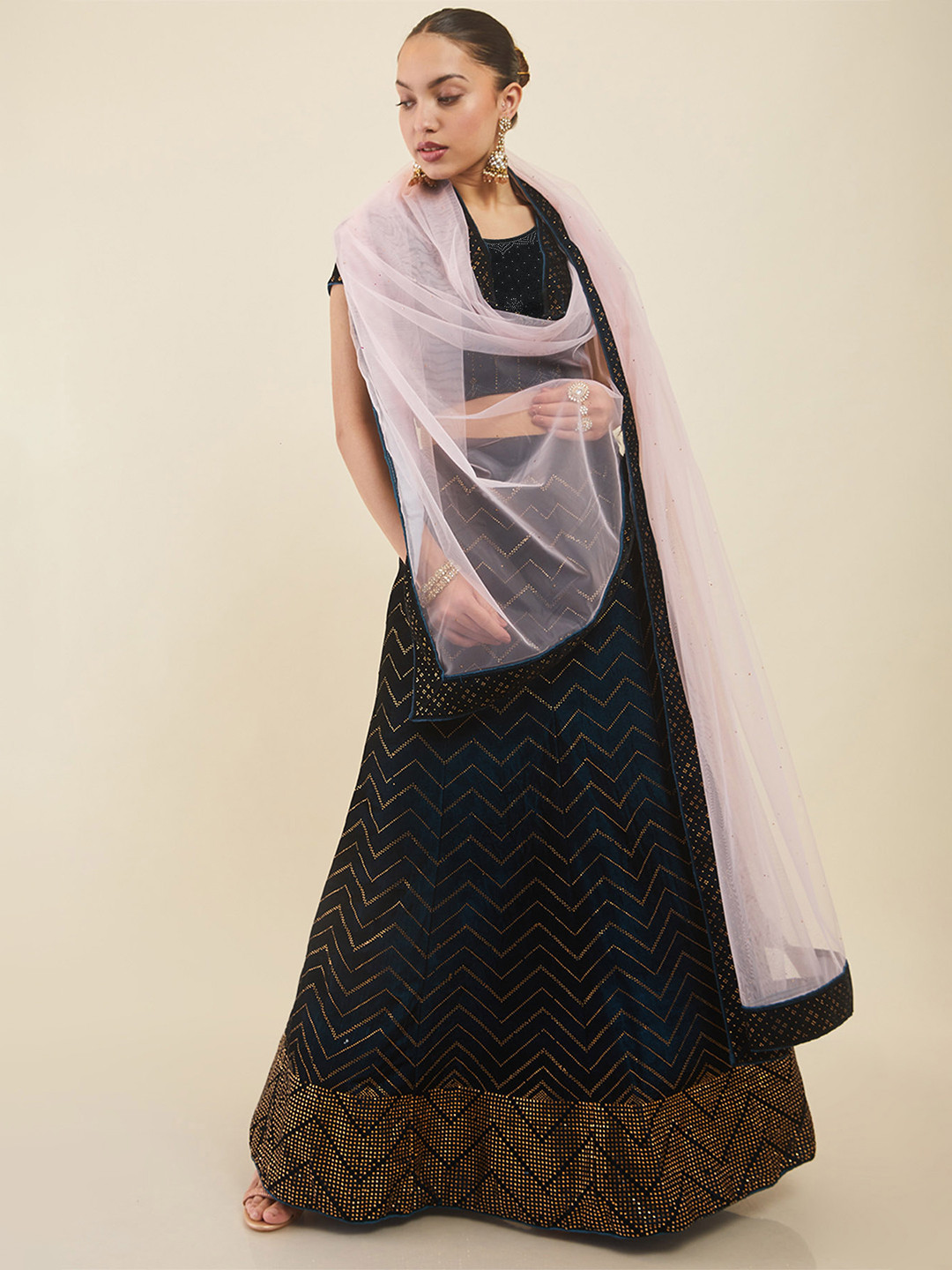 Women Embroidered Beads and Stones Lehenga Choli With Dupatta