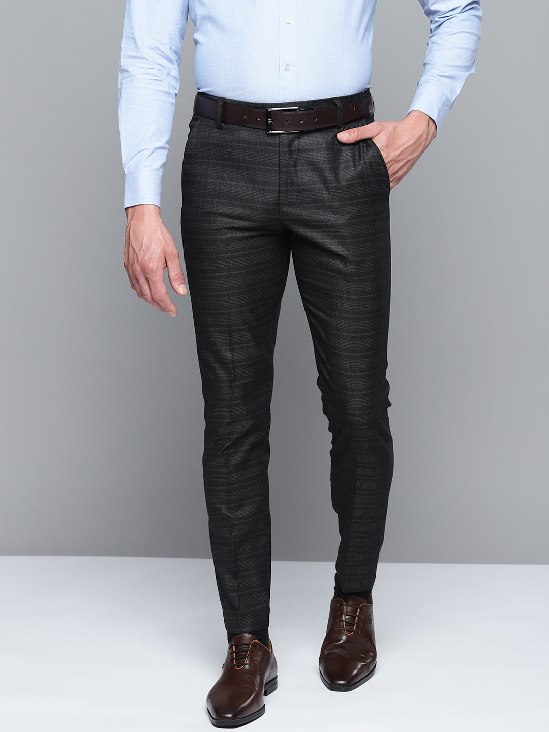 Men'S Coffee Tapered Fit Formal Trousers