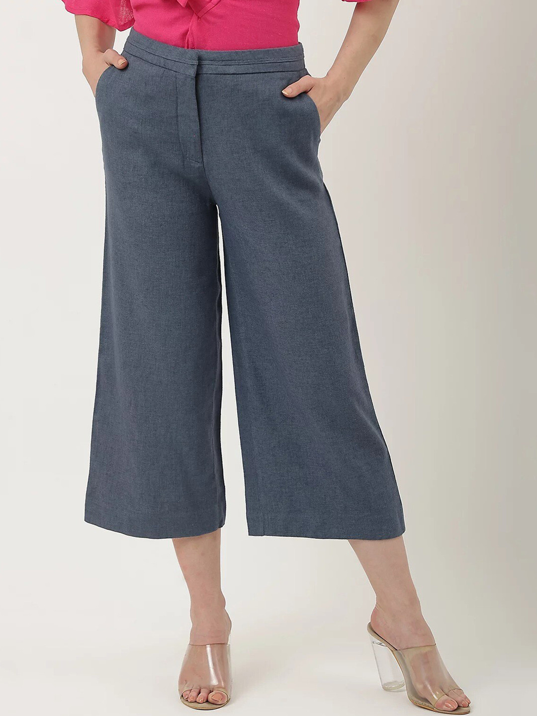 Women'S Mustard Yellow High-Rise Smart Loose Fit Solid Culottes