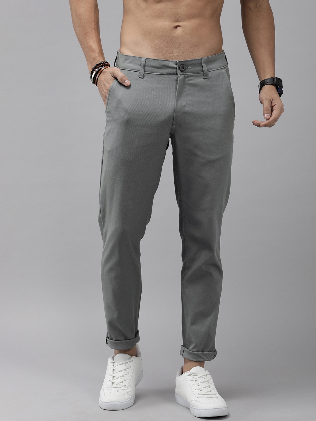 Buy Roadster Classic Slim Fit Chinos Trousers - Trousers for Men ...