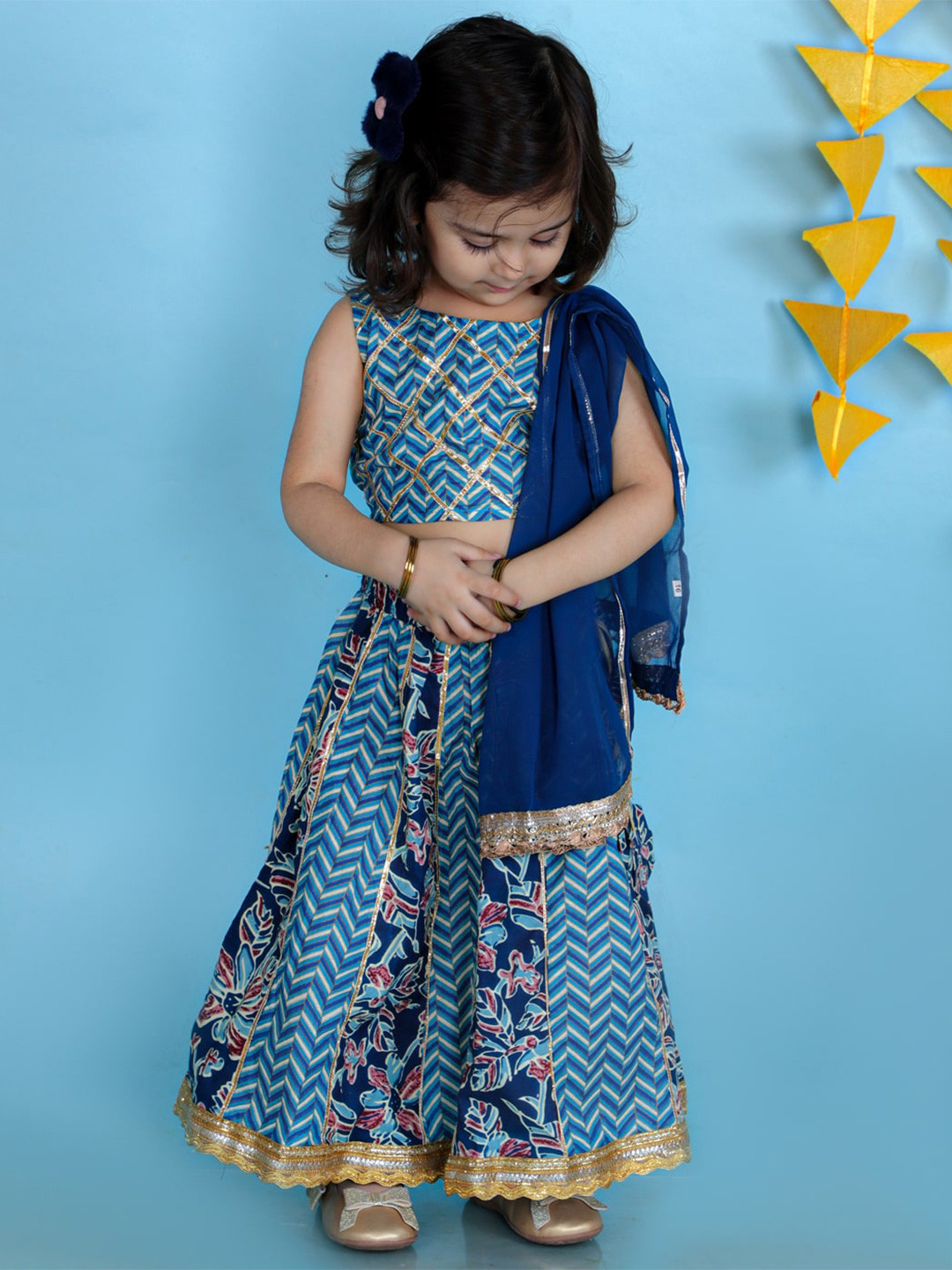 Girls Foil Printed Ready To Wear Lehenga Choli With Dupatta