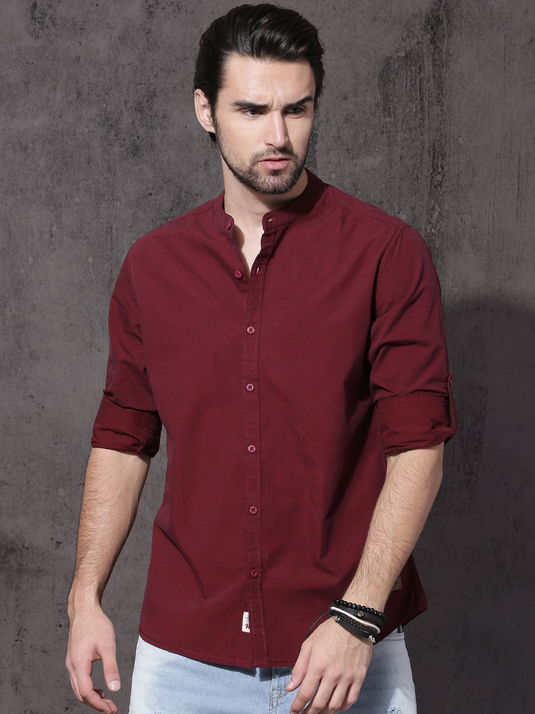 Roadster Men Maroon Slim Fit Solid Casual Shirt