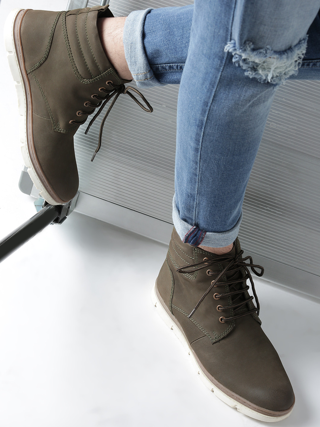 olive green flat boots