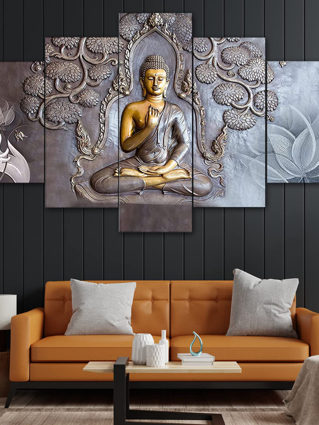 Buy Perpetual Multicolored Set Of 5 Buddha Painting 3d Scenery Wall Art