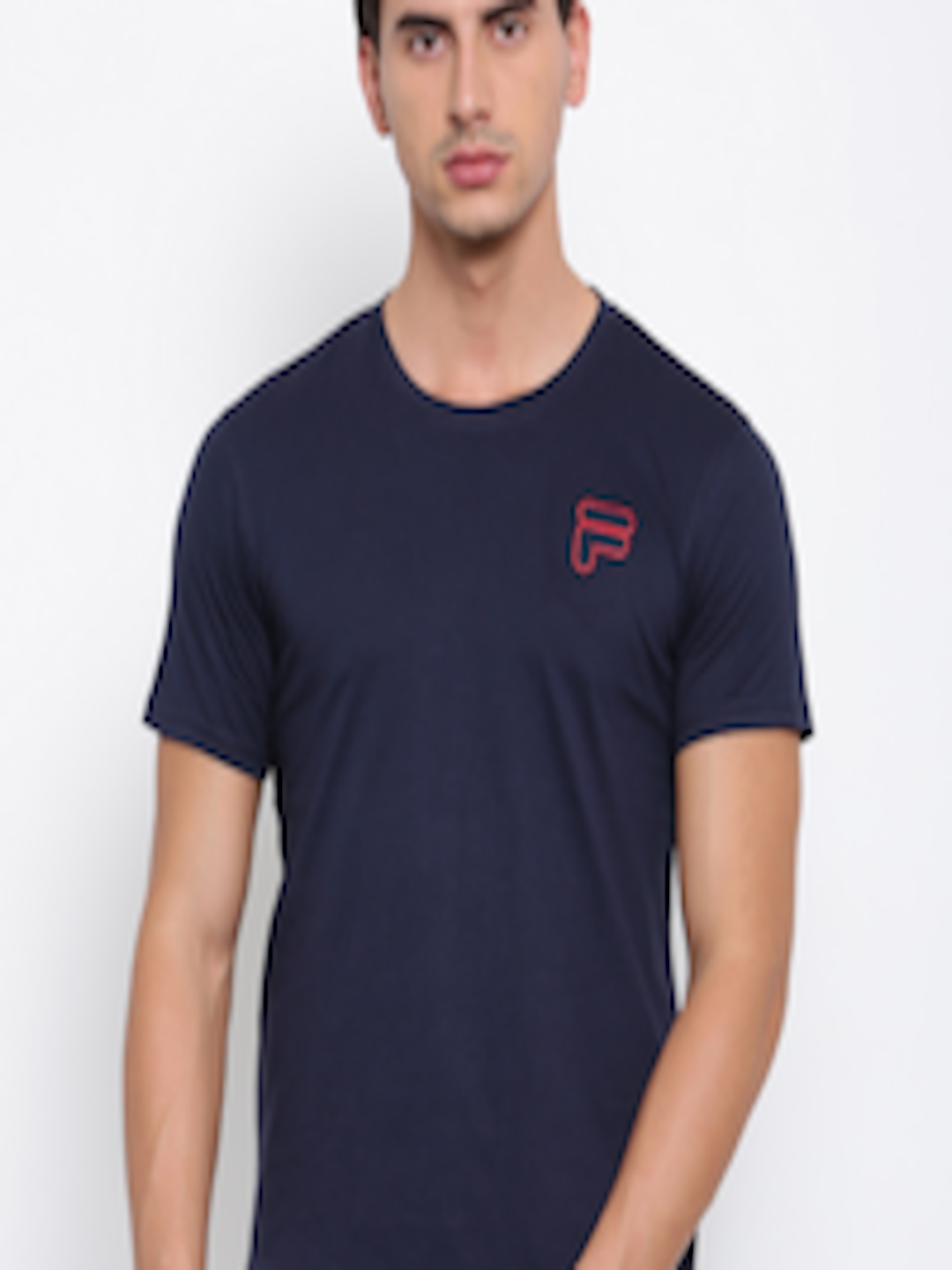 Buy FILA Men Navy Blue Solid Round Neck T Shirt - Tshirts for Men ...