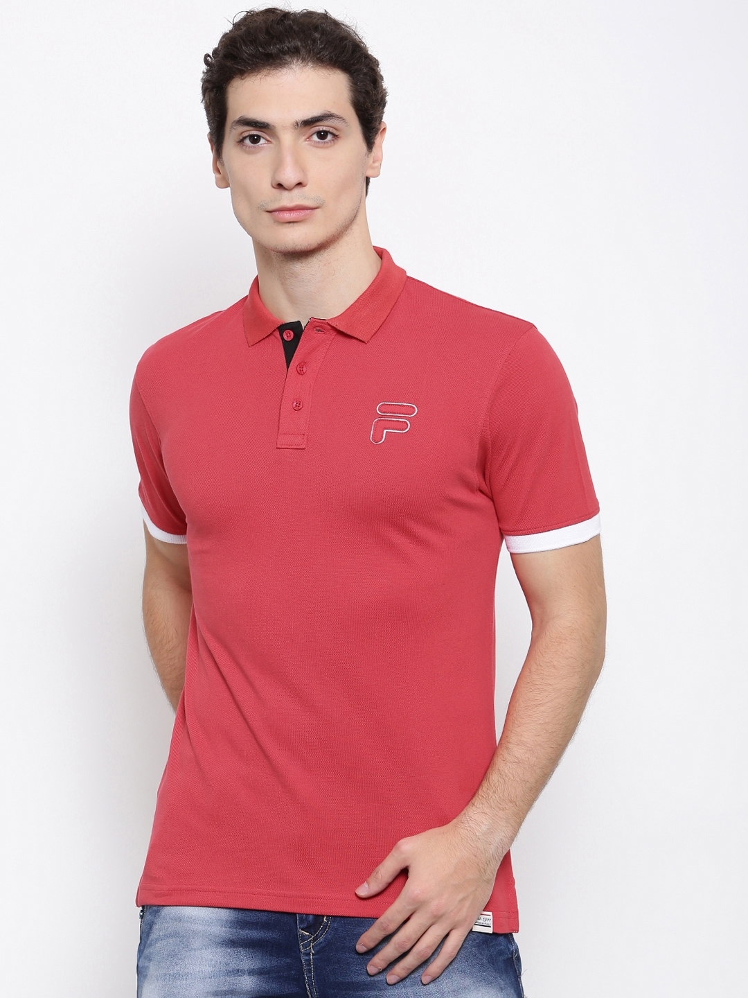 Buy FILA Men Coral Pink Solid Polo Collar Pure Cotton T Shirt - Tshirts ...