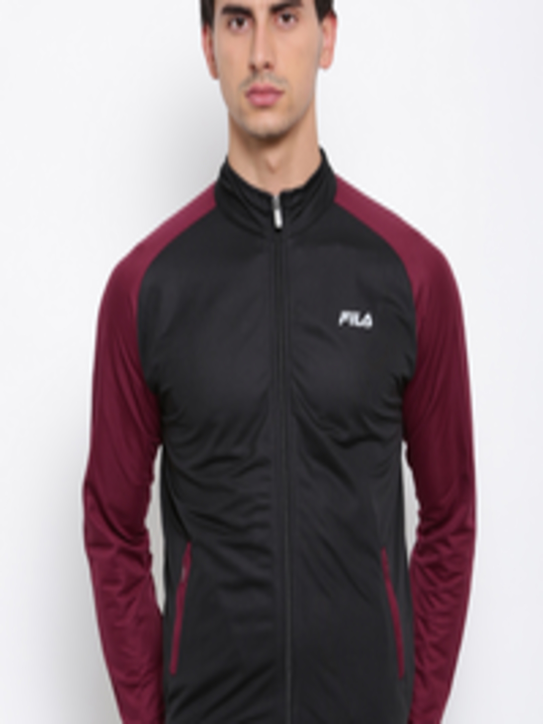 Buy FILA Men Black & Maroon Solid Sporty Jacket - Jackets for Men ...