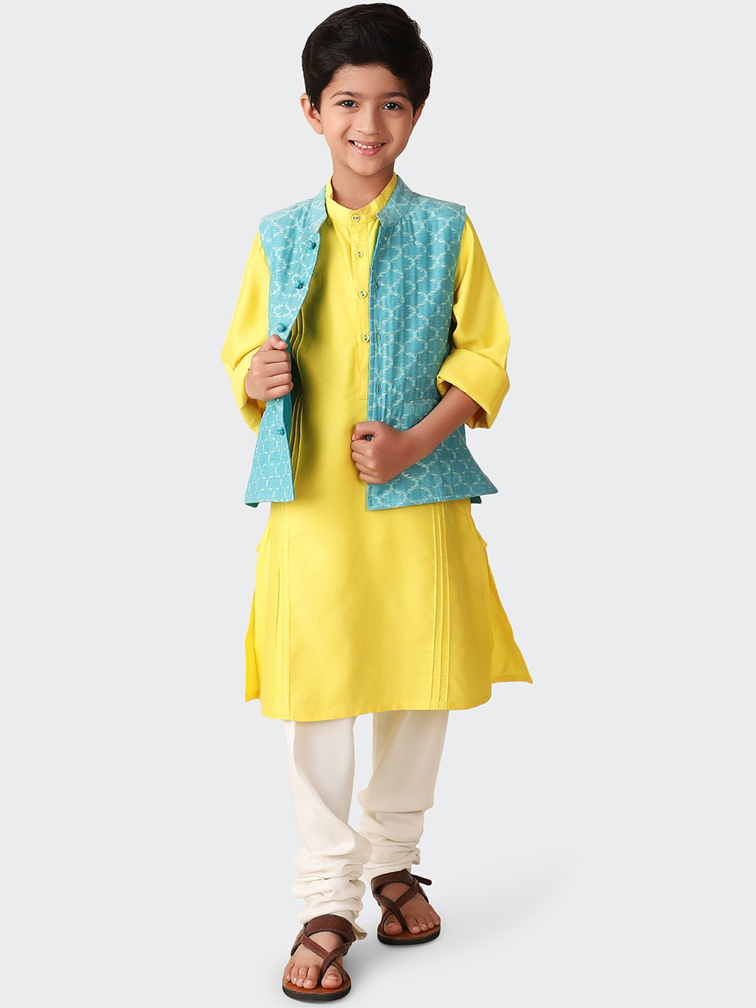 Boys Muslin silk Leheriya Kurta With Churidar