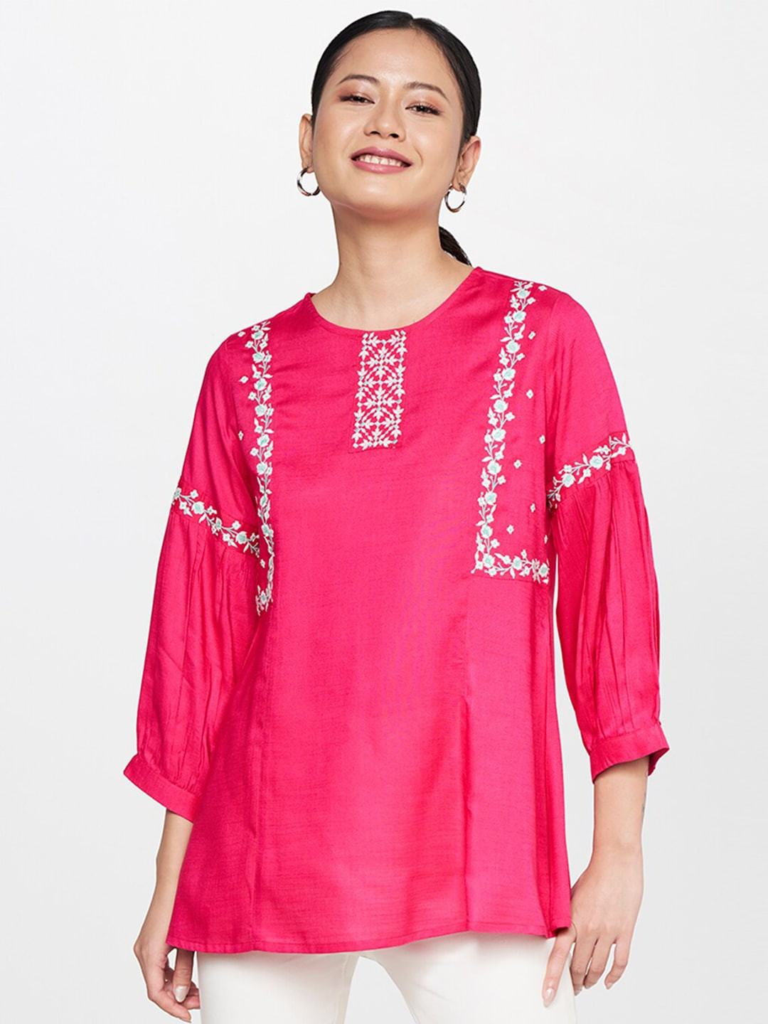 buy-global-desi-floral-embroidered-puff-sleeves-top-tops-for-women