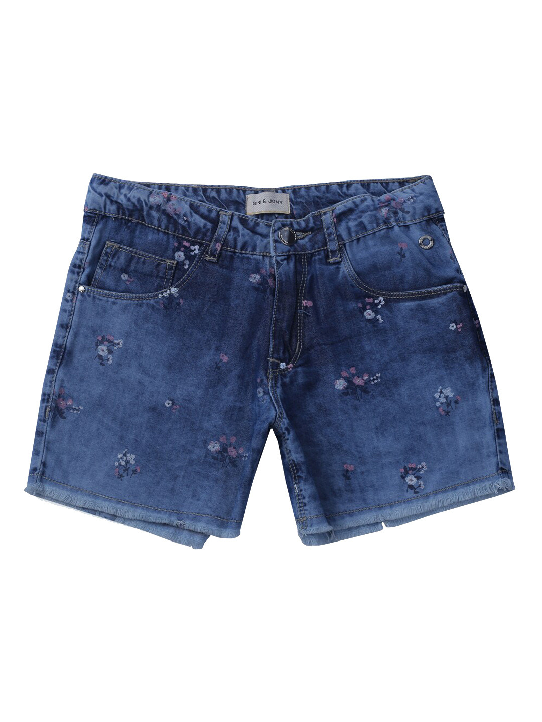 Skinny Printed Mid-rise Denim Shorts