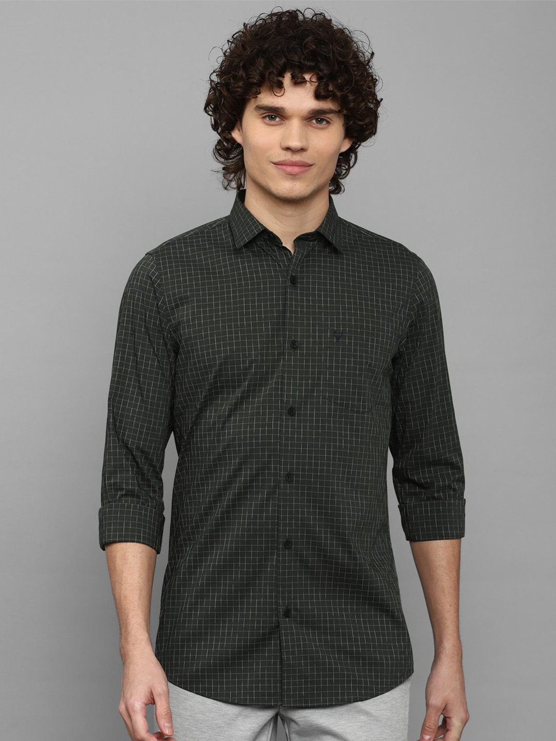 Men's Blue Comfort Slim Fit Grid Tattersall Checked Cotton Shirt