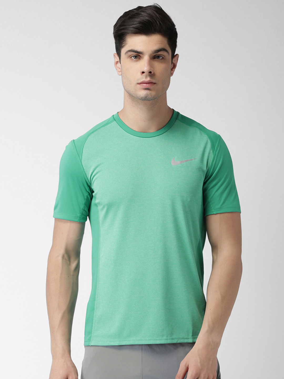Buy Nike Men Green AS M NK MILER Solid Round Neck T Shirt Tshirts for