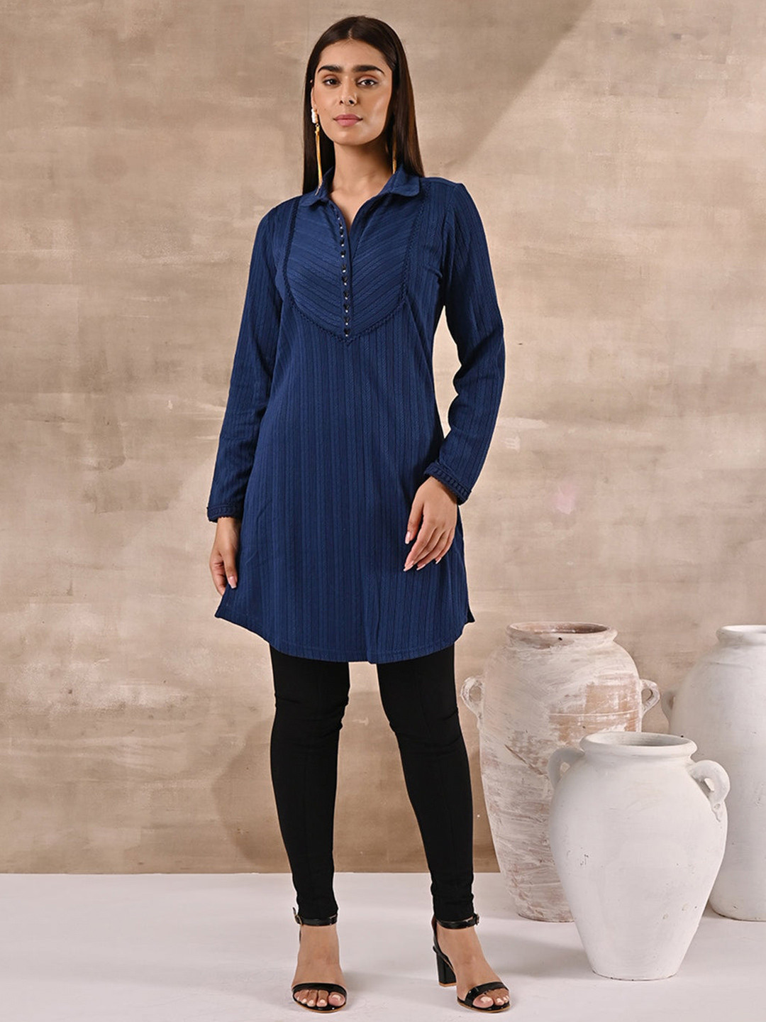Buy Lakshita Wool Woven Design Shirt Collar Kurti Kurtis for Women
