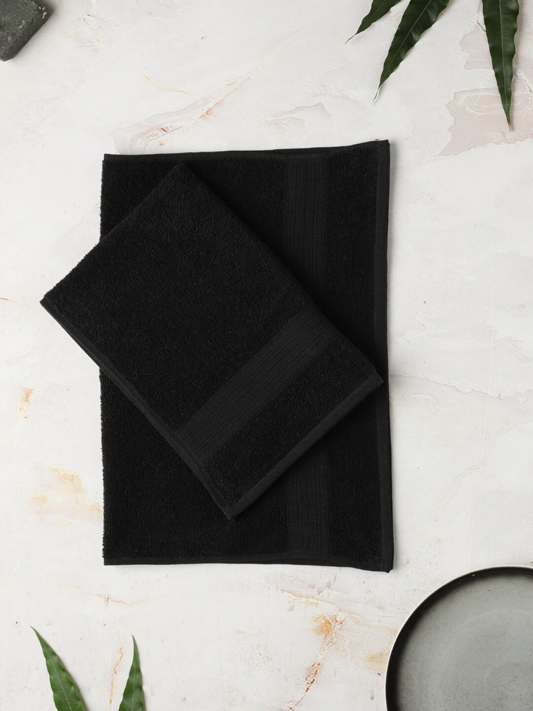 Buy SPACES Day2Day Black 2 Pieces 400 GSM Pure Cotton Hand Towels