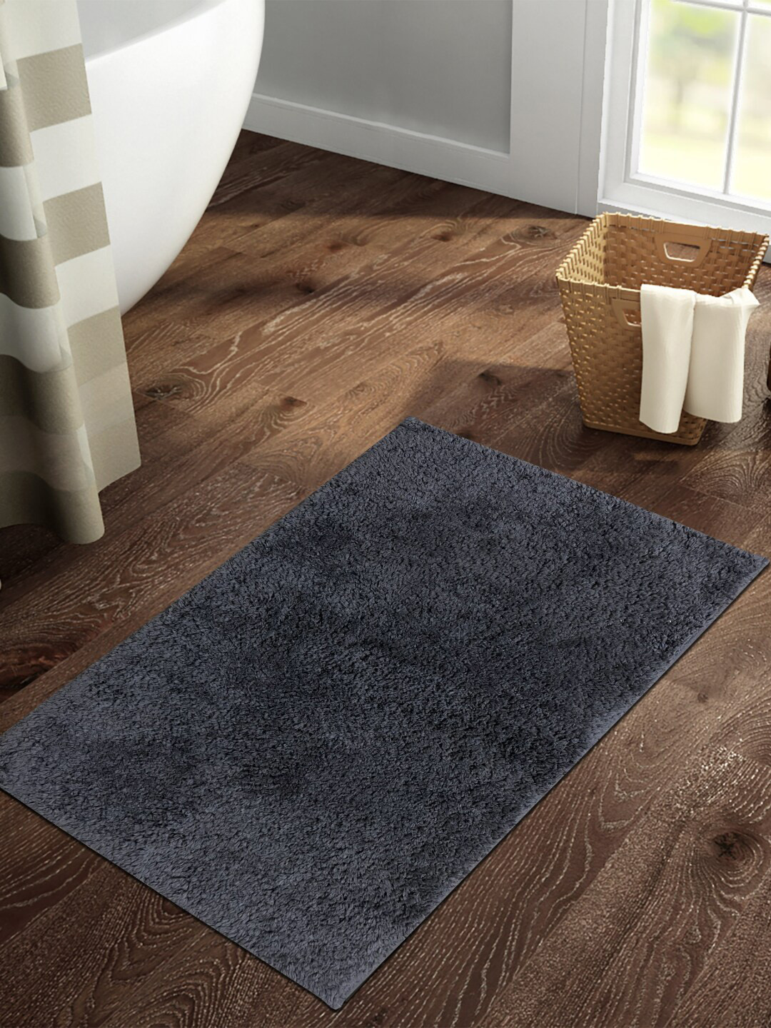 Buy SPACES Day To Day Plus Drylon Grey Textured 1418 GSM Large Bath Rug