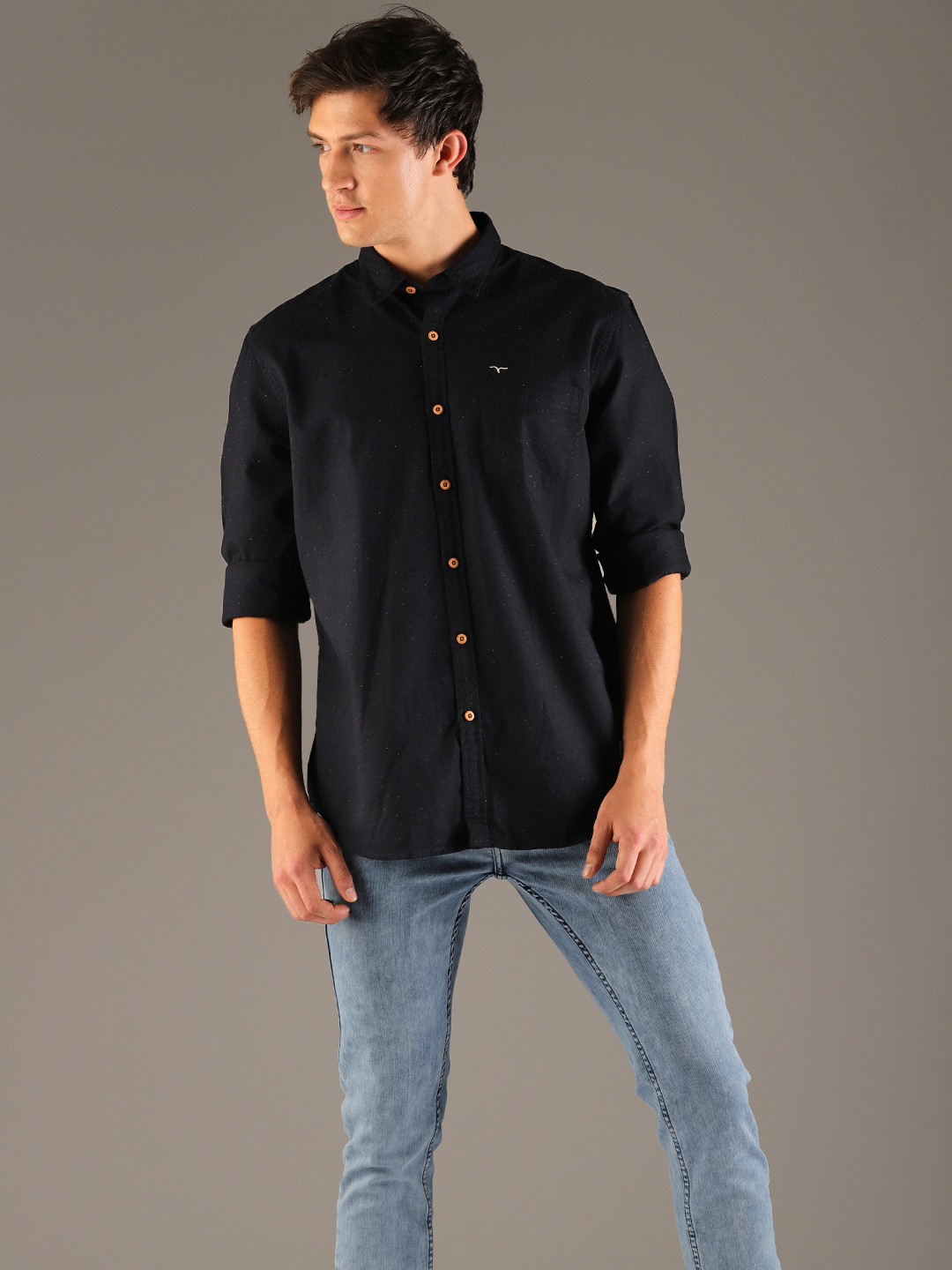 Buy Flying Machine Men Navy Blue Regular Fit Solid Casual Shirt ...