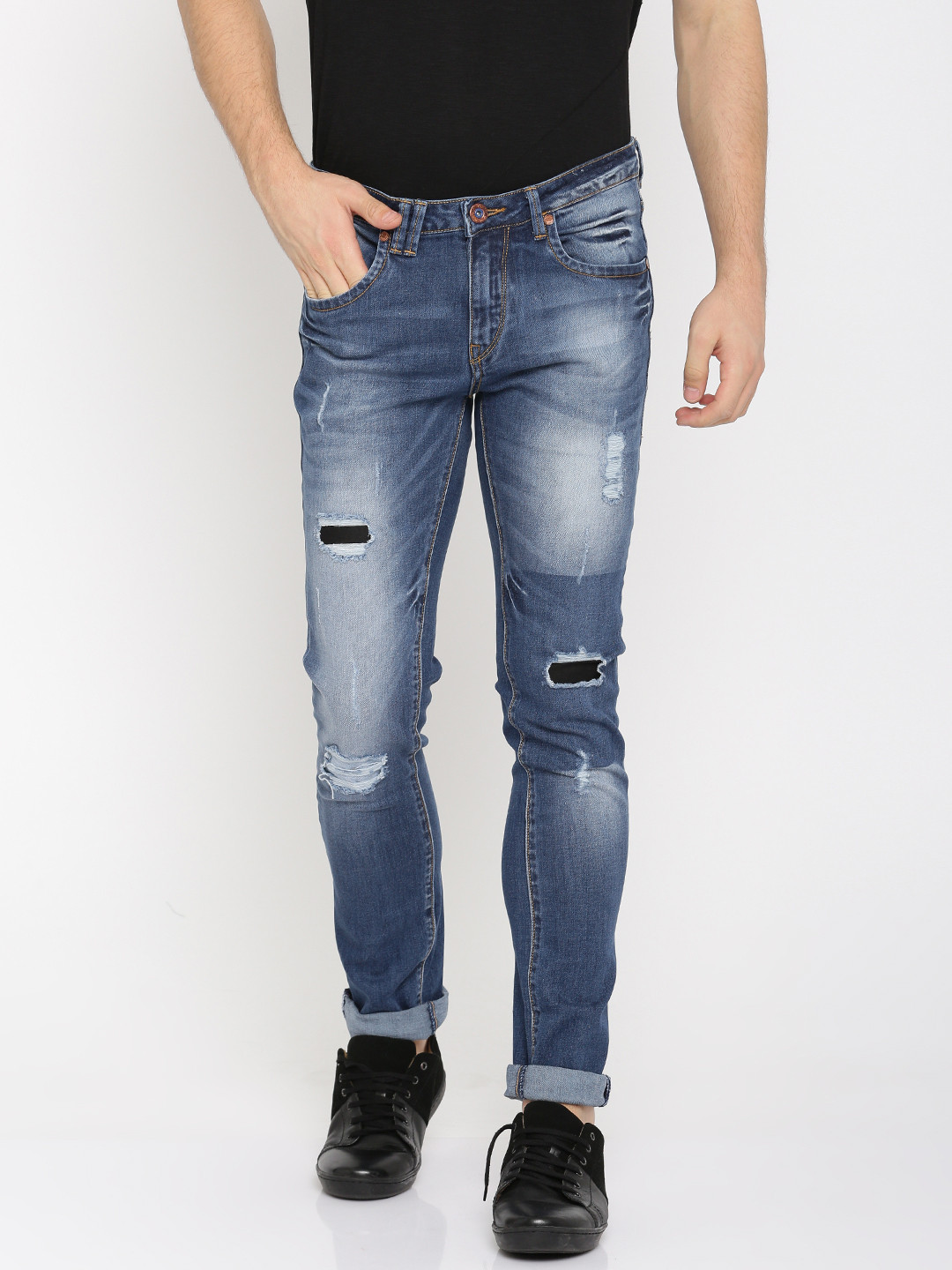 Buy Flying Machine Men Blue Slim Fit Mid Rise Mildly Distressed Stretchable Jeans - Jeans for 