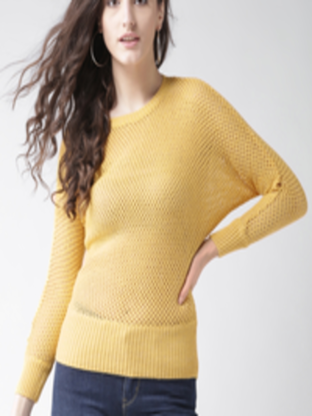 Buy Species Women Yellow Self Design Sweater - Sweaters for Women ...