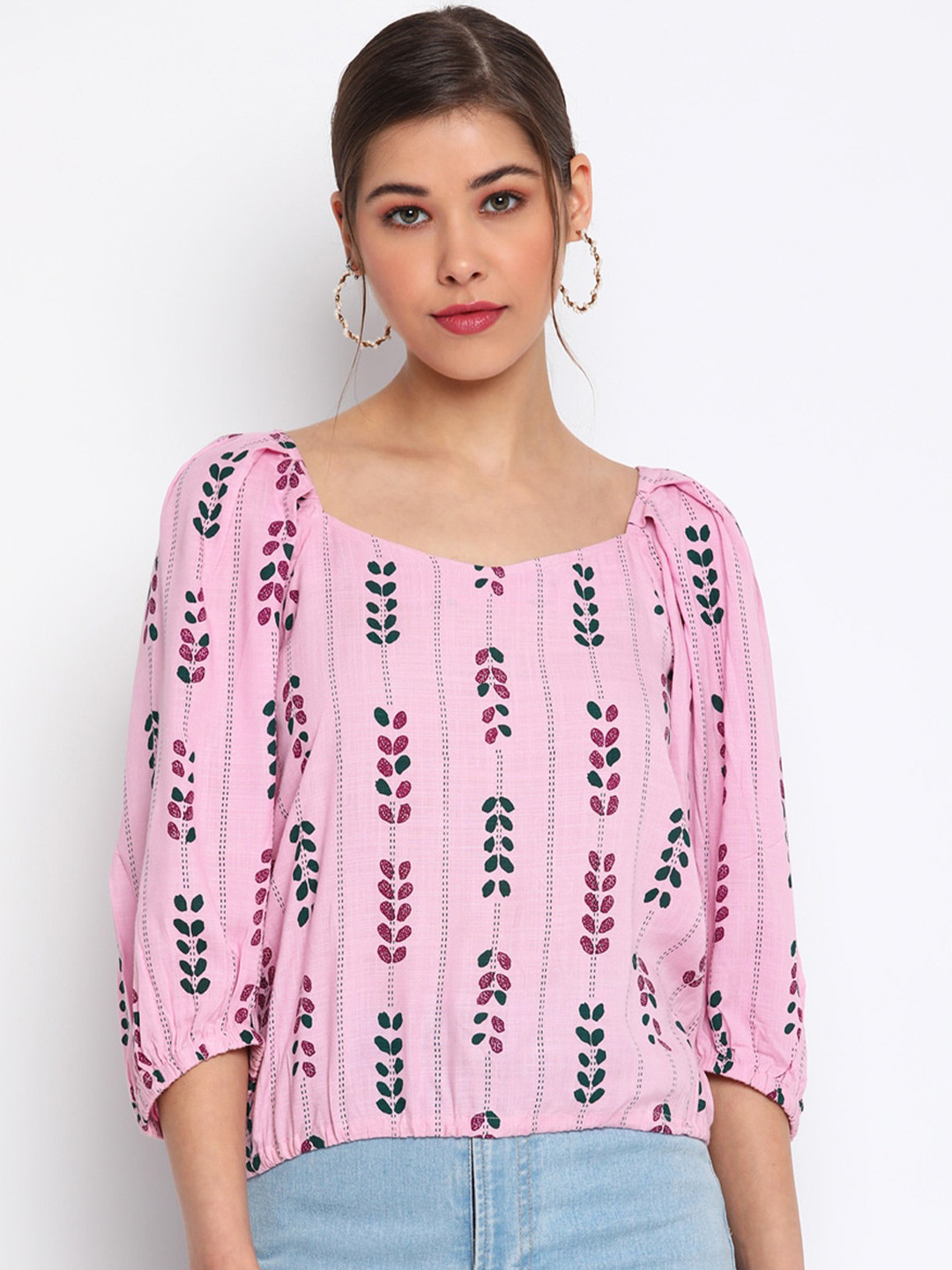 Buy Mayra Striped Square Neck Puff Sleeves Top Tops for Women