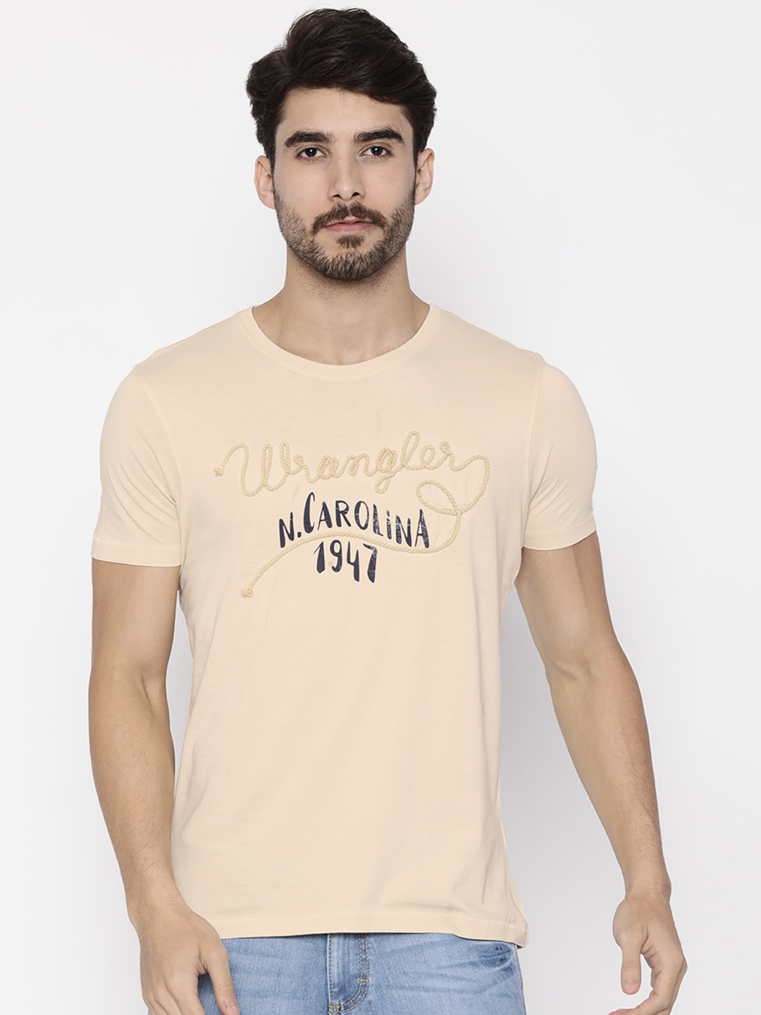 Buy Wrangler Men Peach Coloured Printed Round Neck T Shirt - Tshirts ...