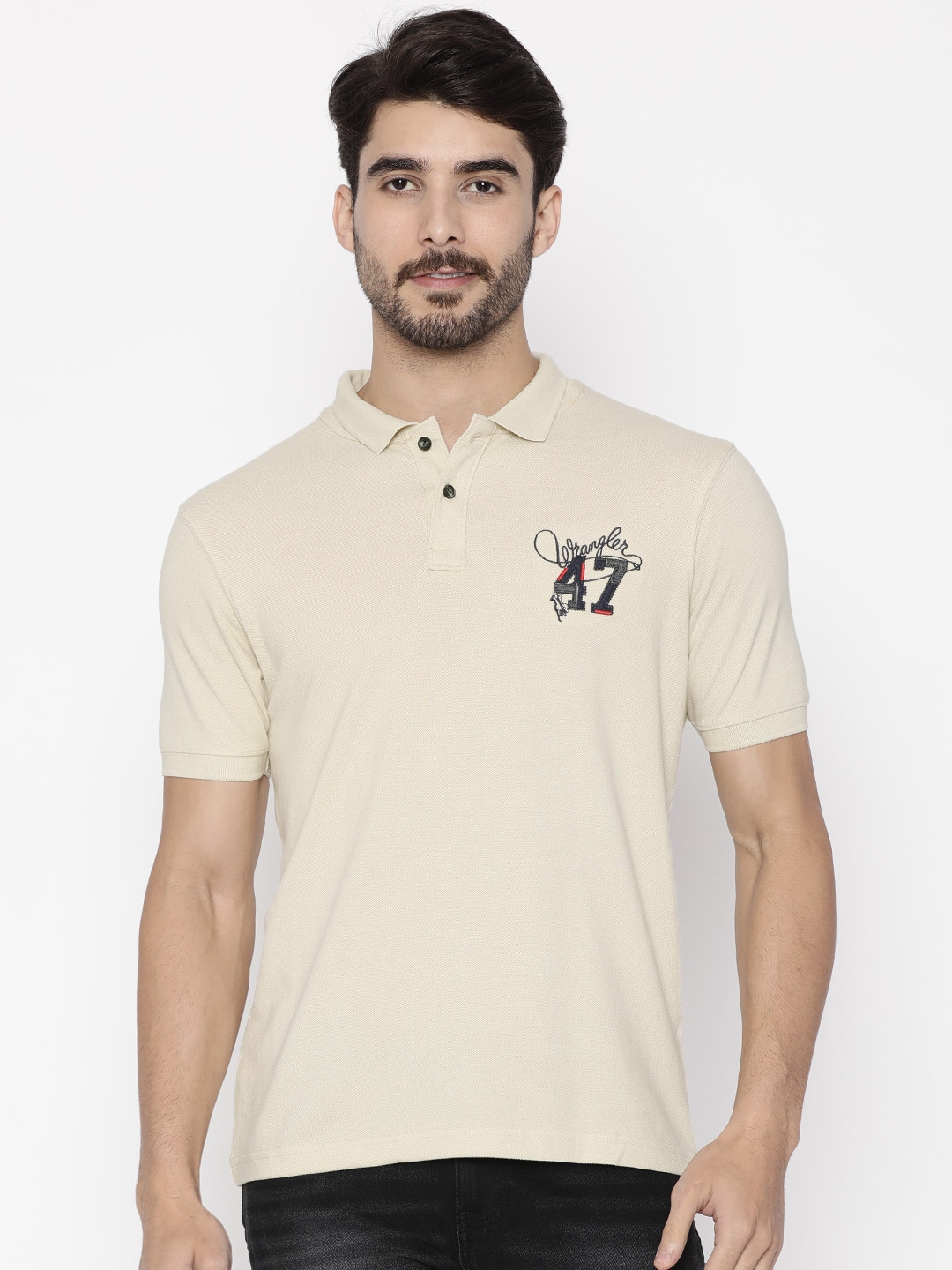 Buy Wrangler Men Beige Solid Polo T Shirt - Tshirts for Men 2188629 ...