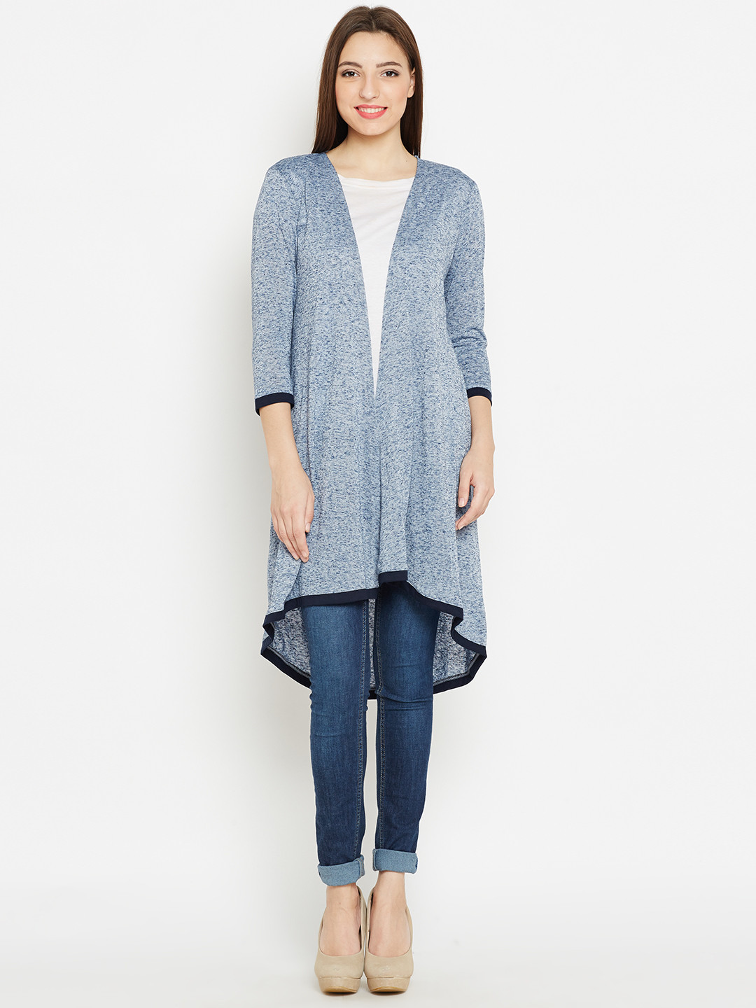 Buy AND Blue Solid Longline Shrug Shrug for Women 2188674 Myntra