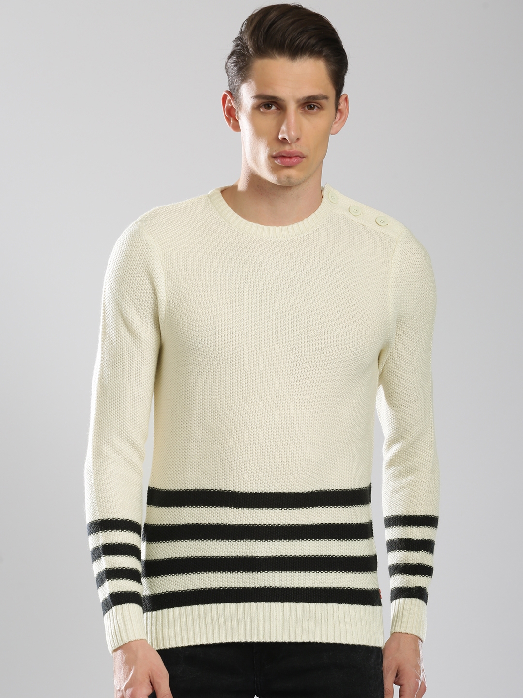 Buy Levis Men Off White Striped Sweater - Sweaters for Men 2188772 | Myntra