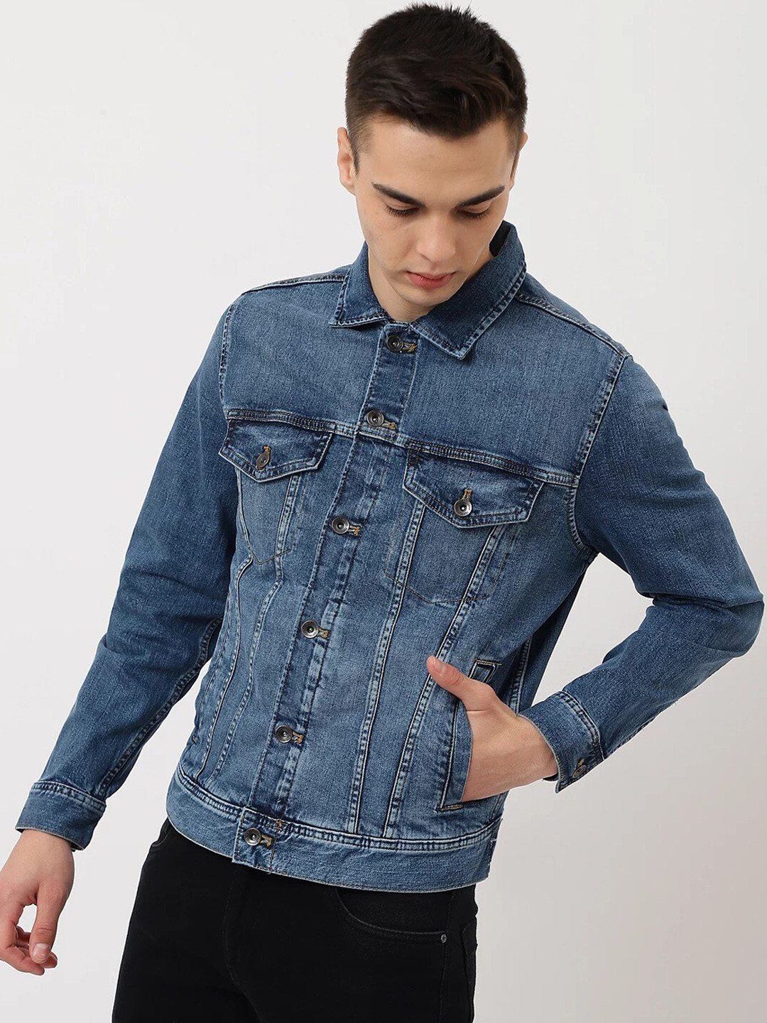 Buy Marks & Spencer Spread Collar Denim Jacket - Jackets for Men ...