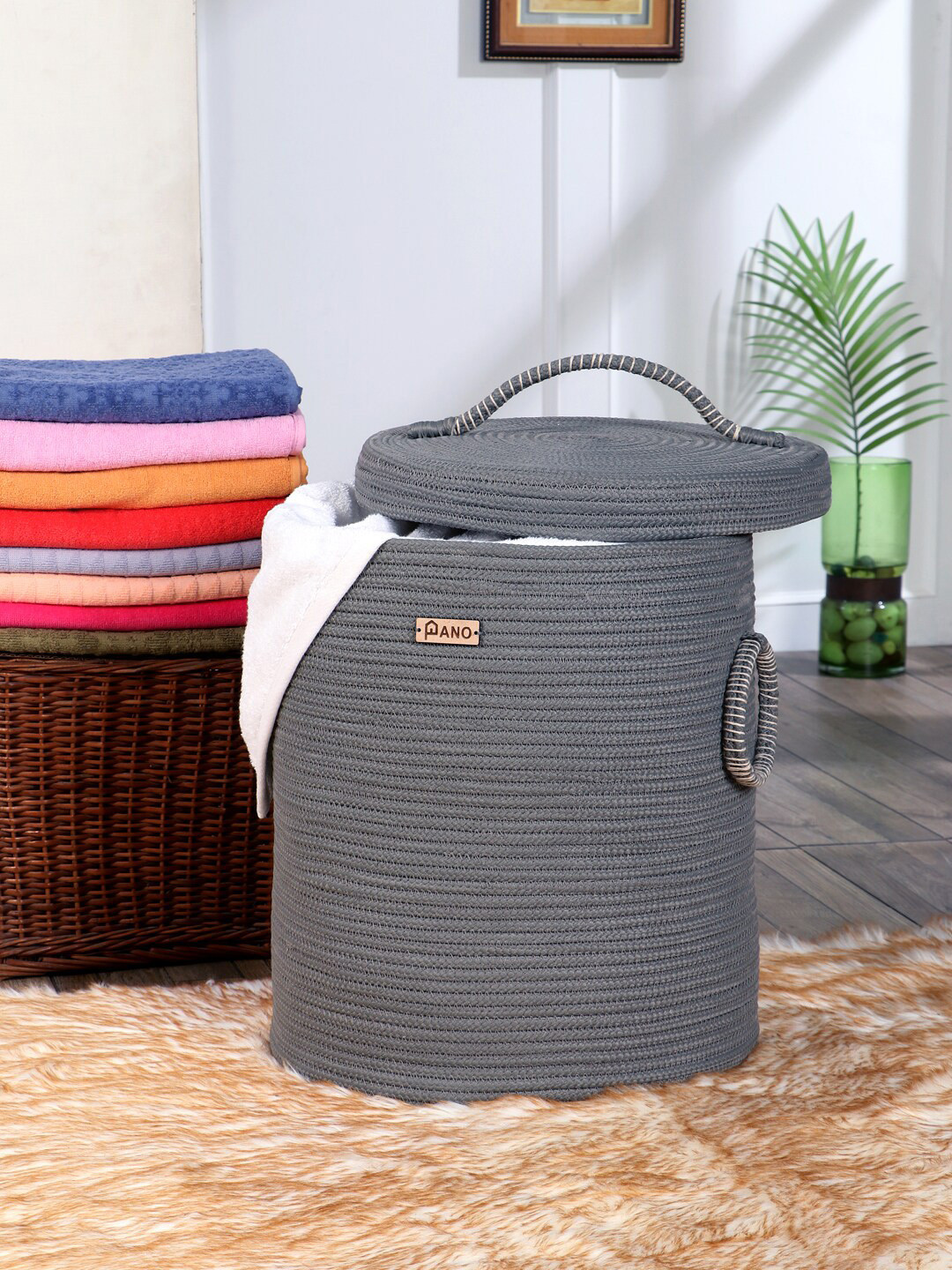 Buy Pano Grey Laundry Basket With Lid Laundry Bag for Unisex 21892550