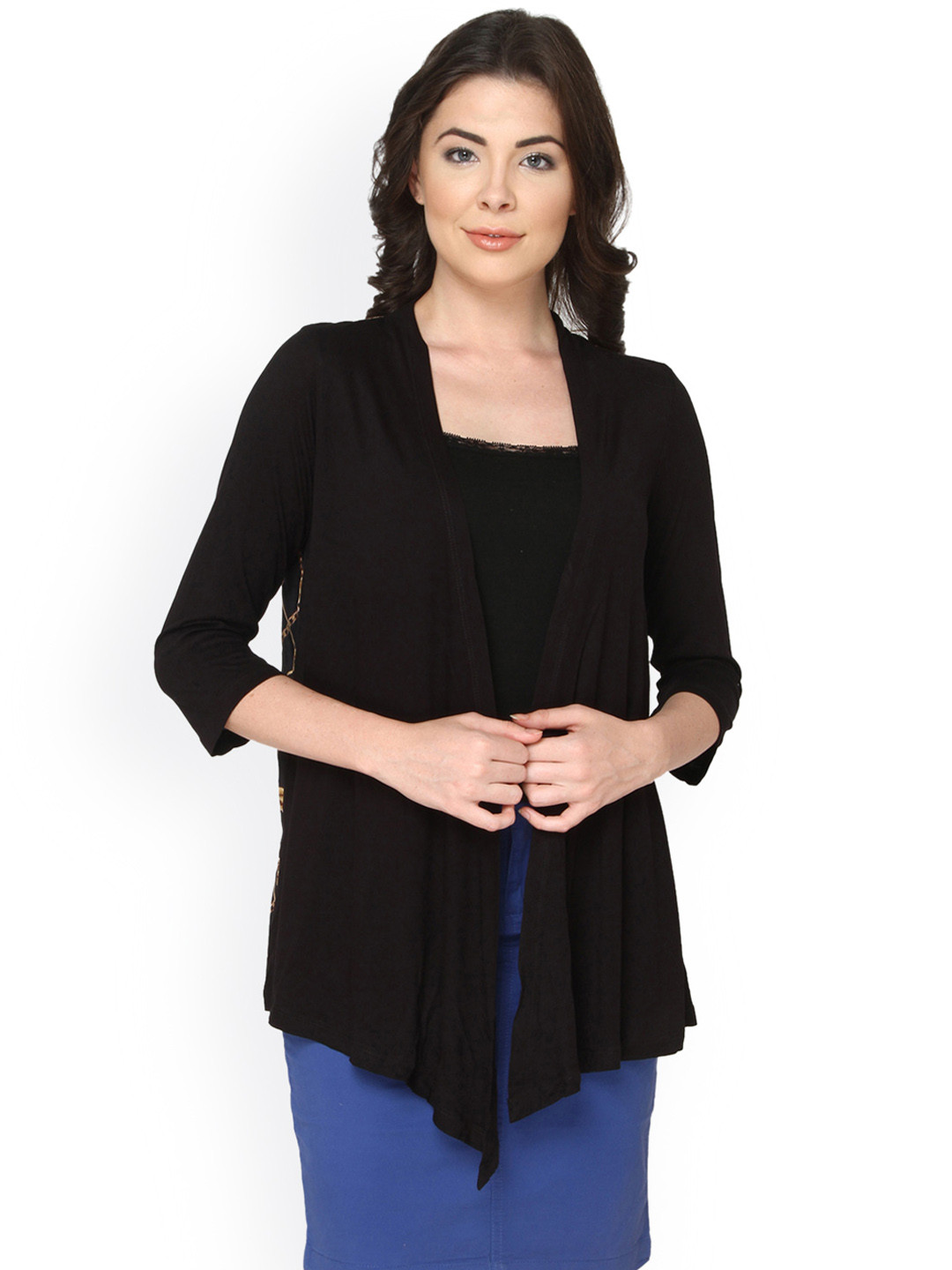 Buy Bedazzle Women Black Shrug With Printed Back Shrug for Women