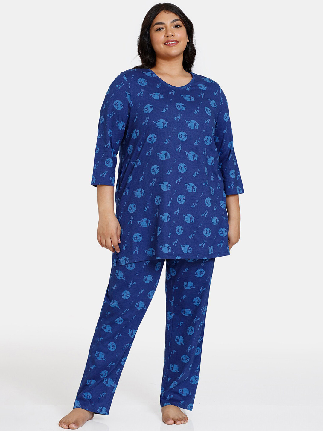 Buy Zivame Plus Size Conversational Printed Pure Cotton Night Suit