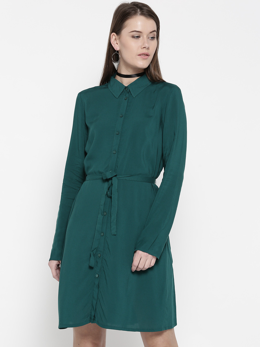 green shirt dress women