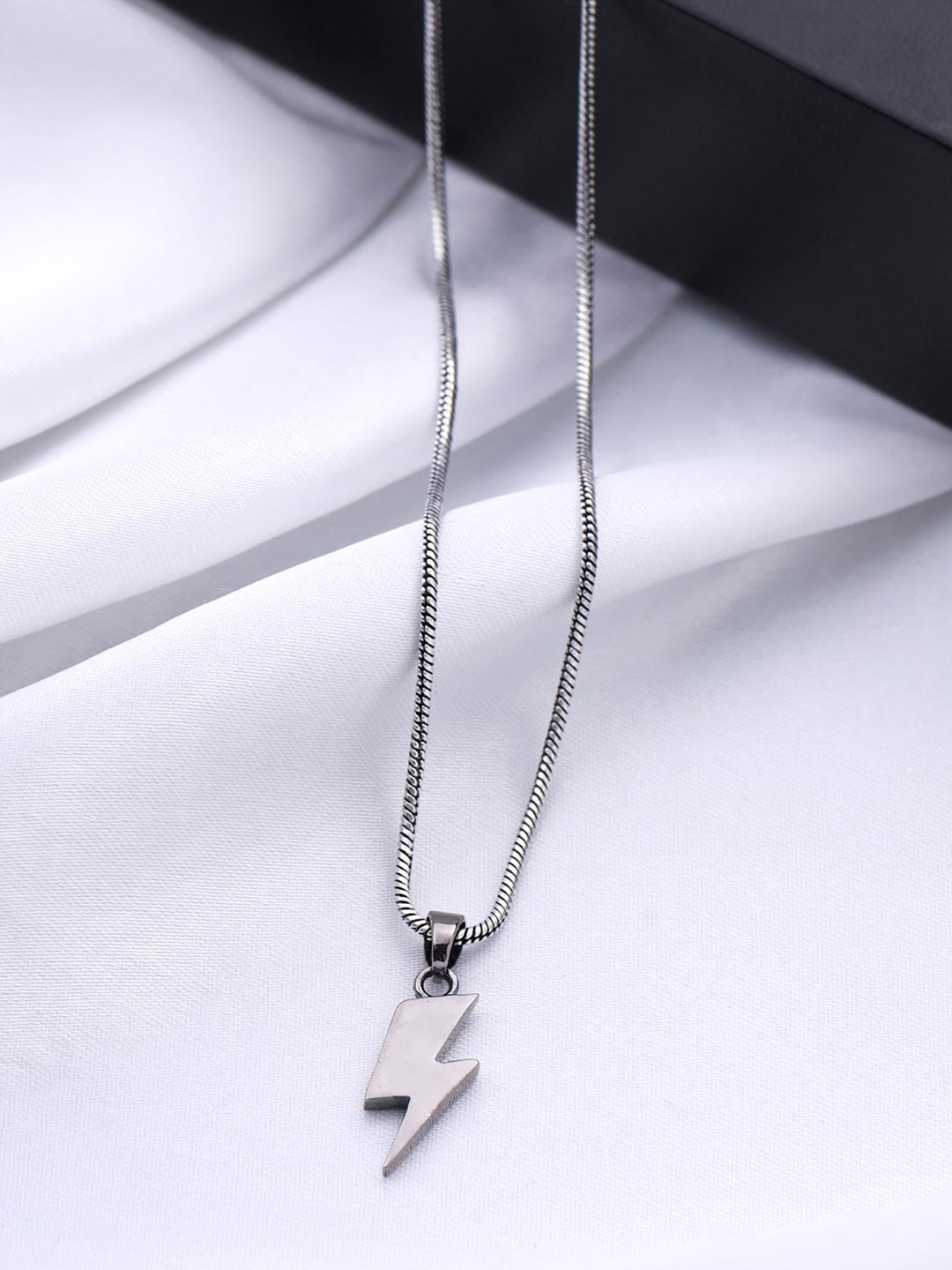 Buy VIRAASI Men Silver Toned Stainless Steel Lightning Bolt Pendant With Chain Necklace And