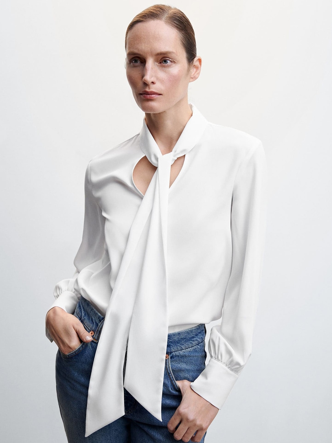 Buy MANGO White Tie Up Neck Top - Tops for Women 21901628 | Myntra