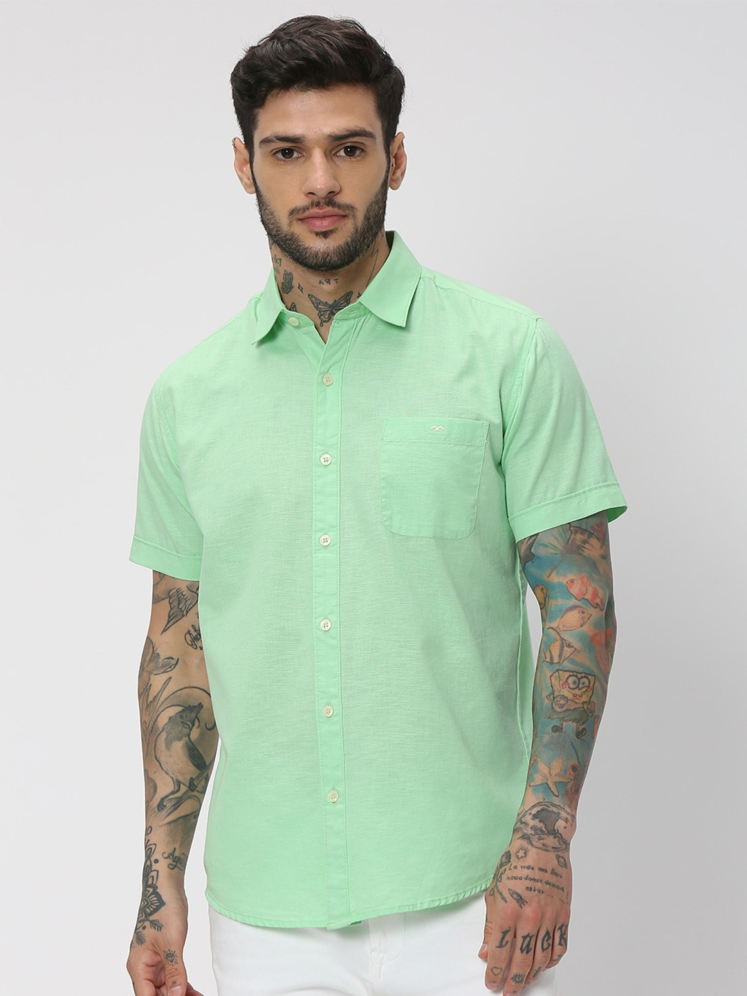 Buy Mufti Trim Slim Fit Casual Cotton Linen Shirt Shirts for Men