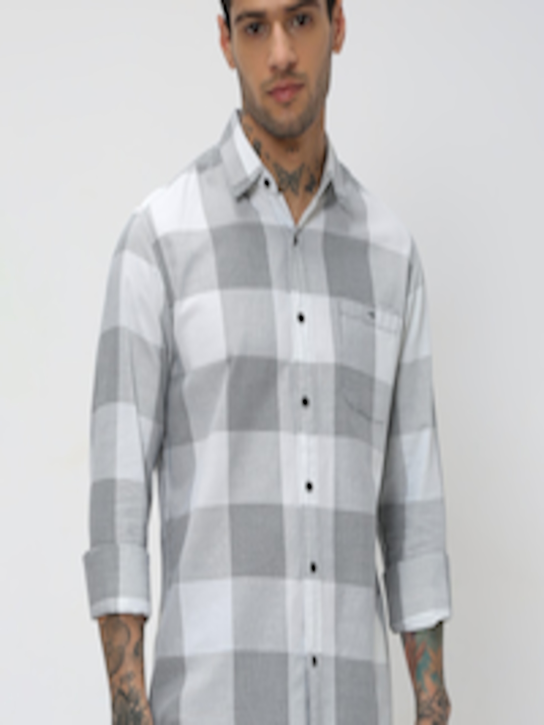 Buy Mufti Gingham Checked Trim Slim Fit Pure Cotton Casual Shirt ...