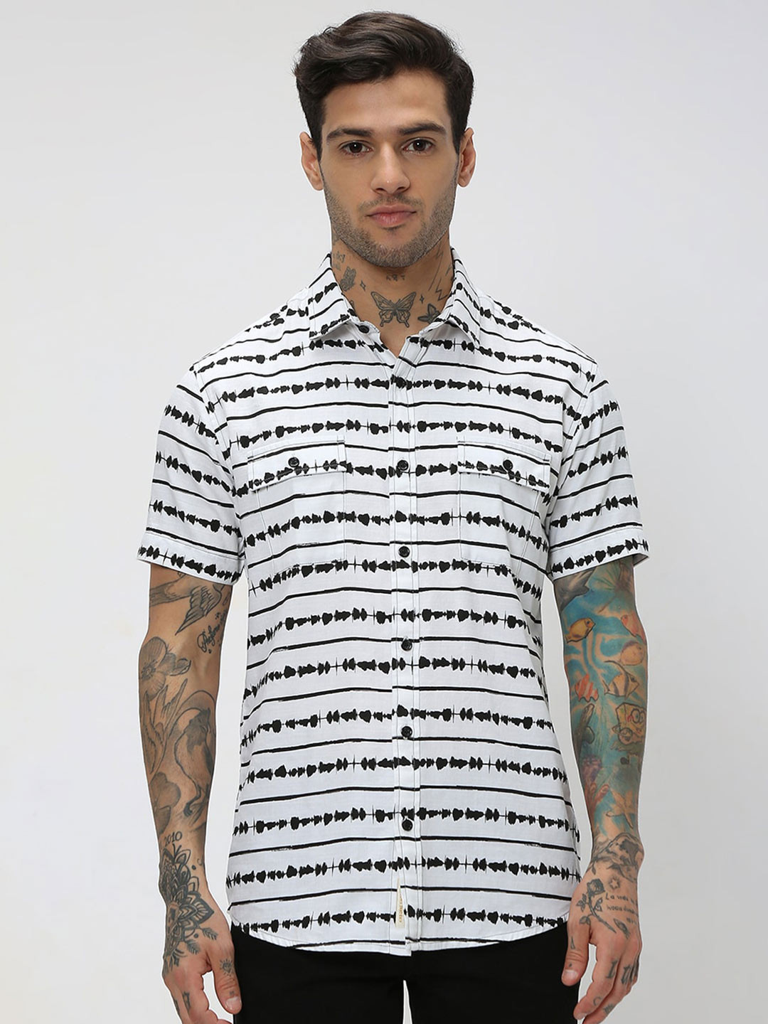Men'S Formal Cotton Horizontal Striped Shirt