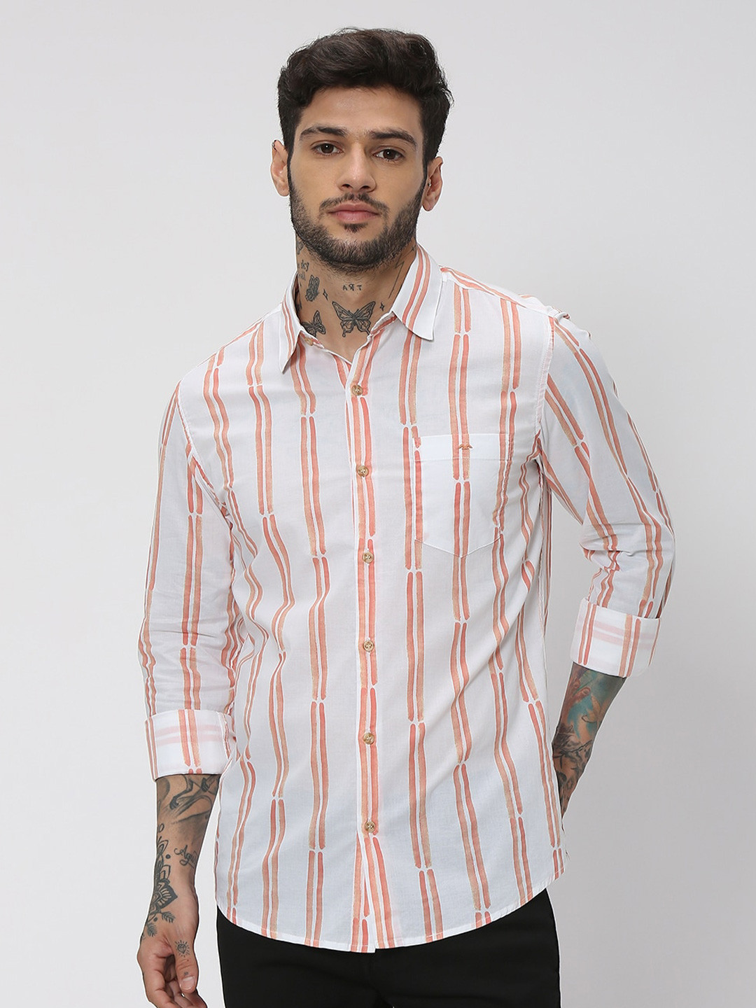 Buy Mufti Trim Slim Fit Striped Casual Cotton Shirt Shirts for Men